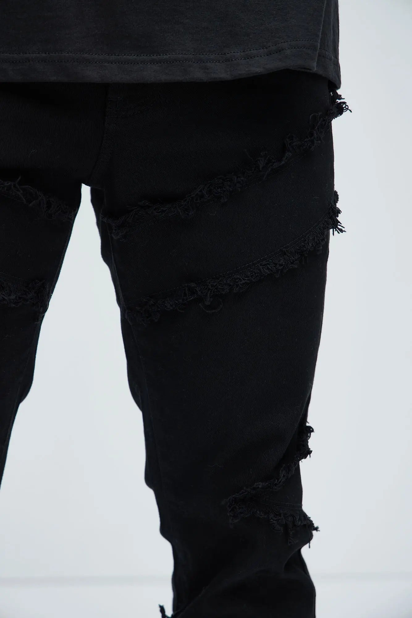 All Over Fray Stacked Skinny Flare Jeans - Black Fashion Nova