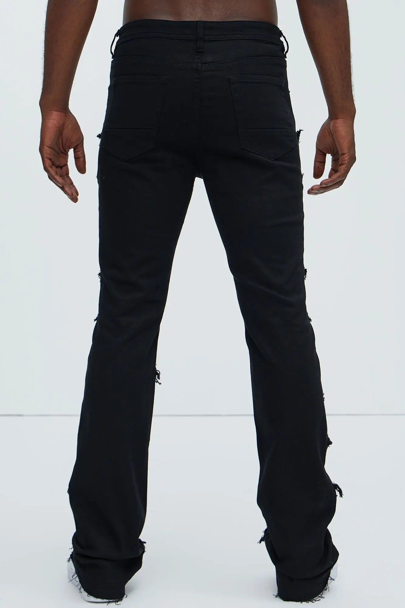 All Over Fray Stacked Skinny Flare Jeans - Black Fashion Nova