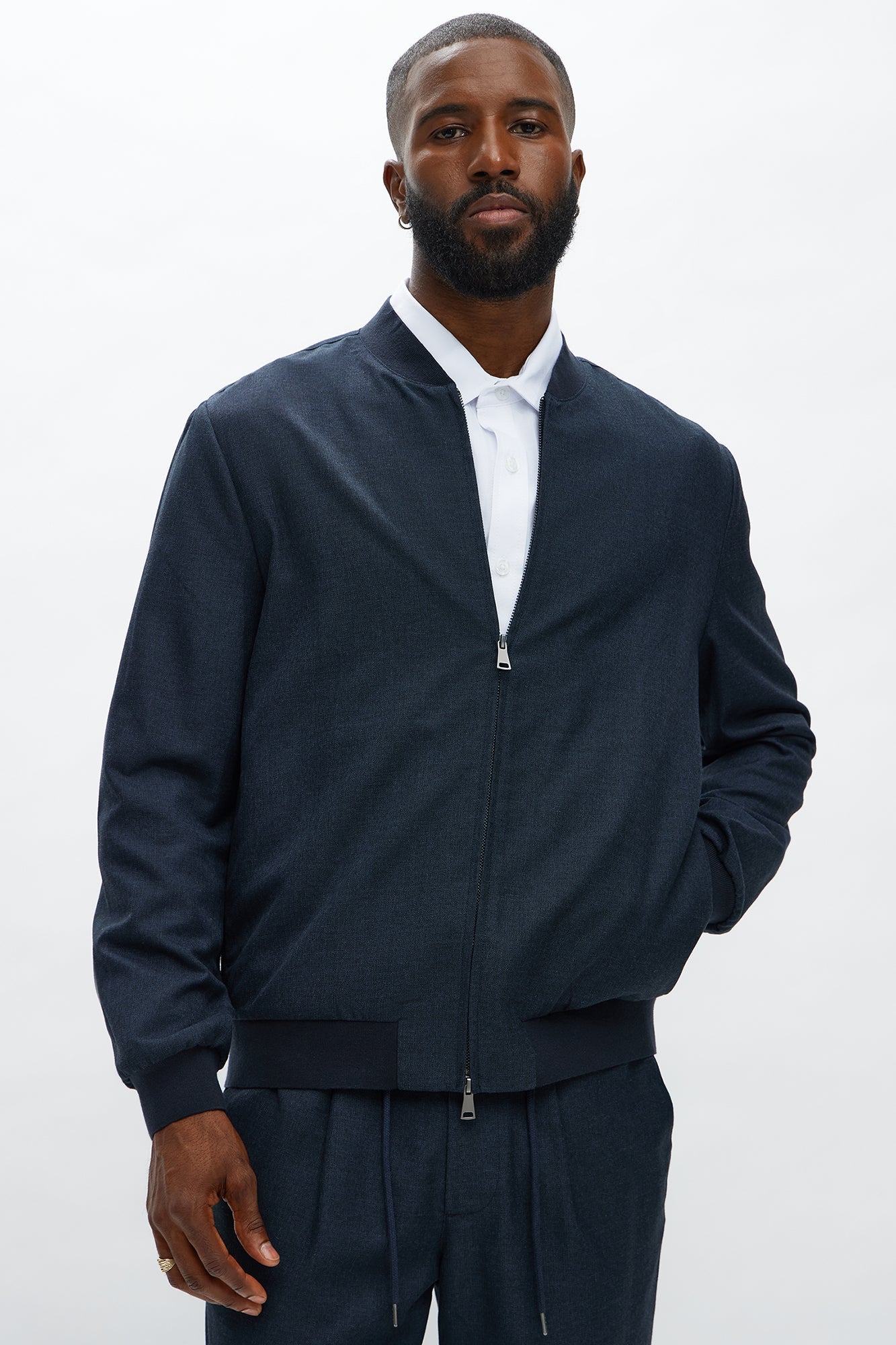 Slim Modern Two-Way Zipper Everyday Bomber - Navy Fashion Nova