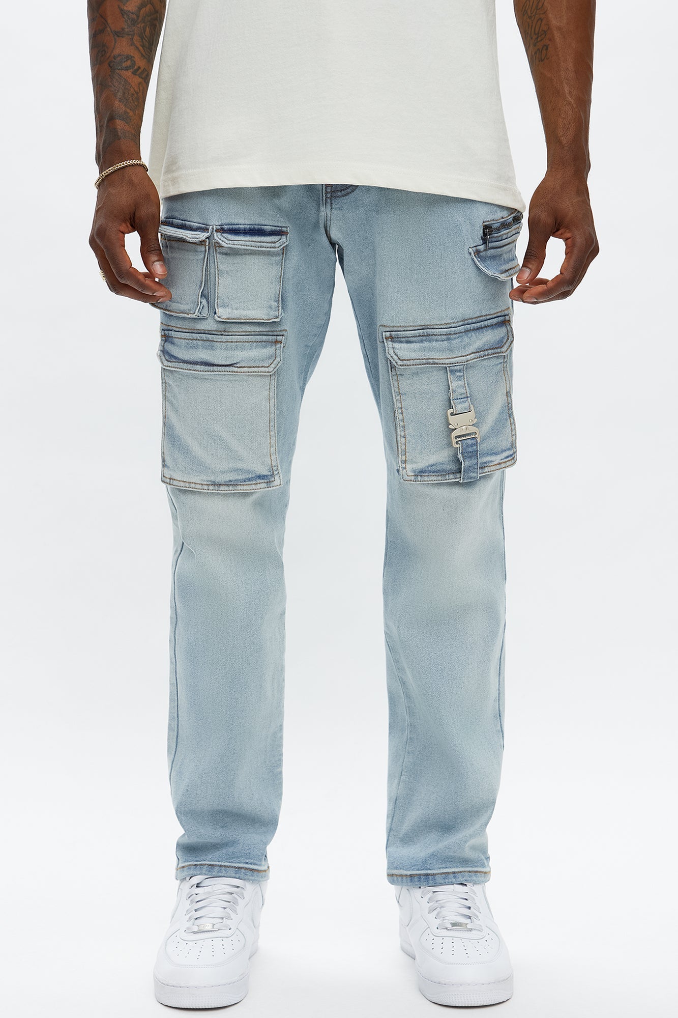 Cargo Pocket Slim Taper Jeans - Light Blue Wash Fashion Nova