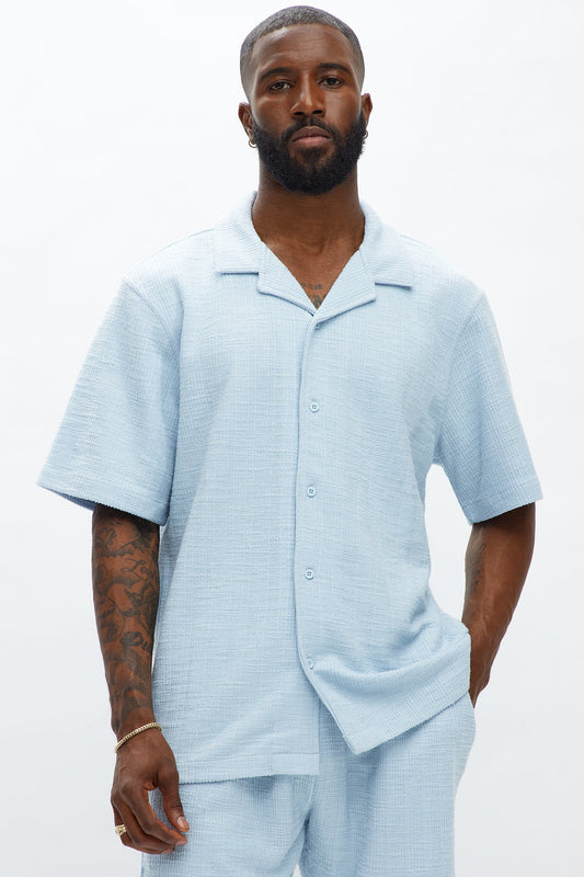 Dean Textured Short Sleeve Button Up Shirt - Light Blue Fashion Nova