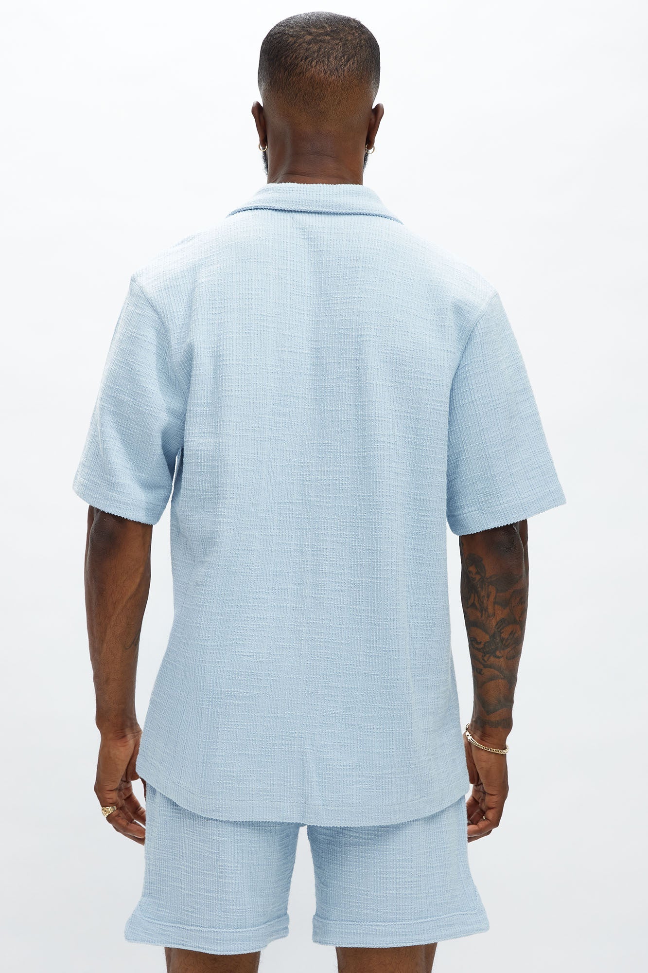 Dean Textured Short Sleeve Button Up Shirt - Light Blue Fashion Nova