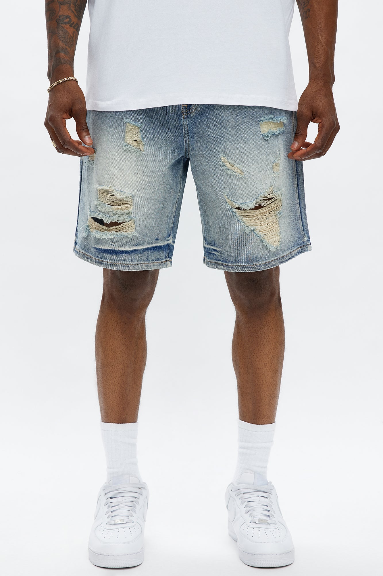 Relaxed Wish You Could Distressed Denim Shorts - Medium Blue Wash Fashion Nova