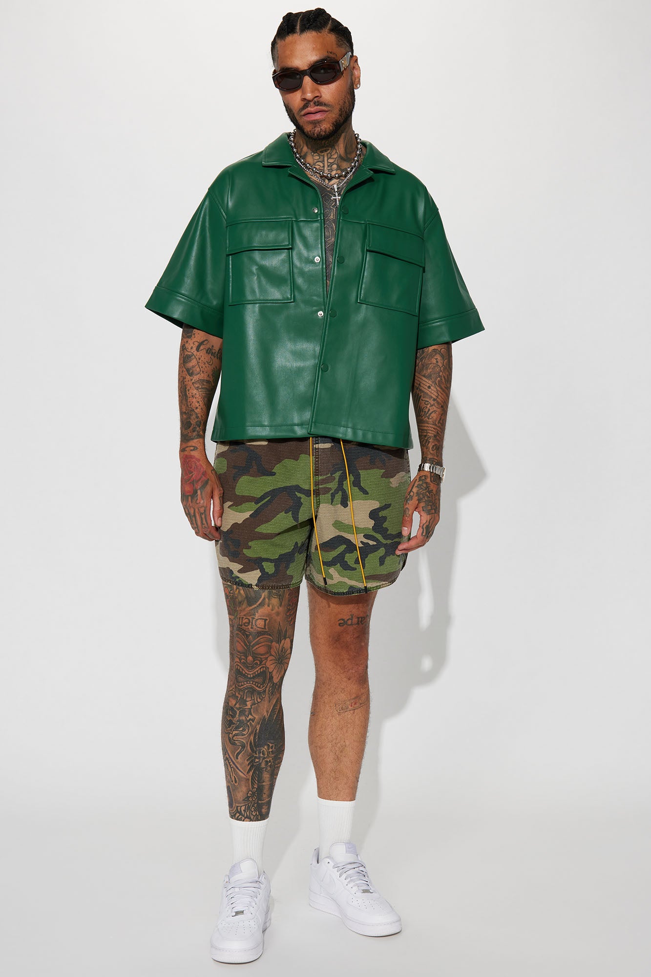 Cropped High Stepper Faux Leather Button Up Shirt - Hunter Fashion Nova