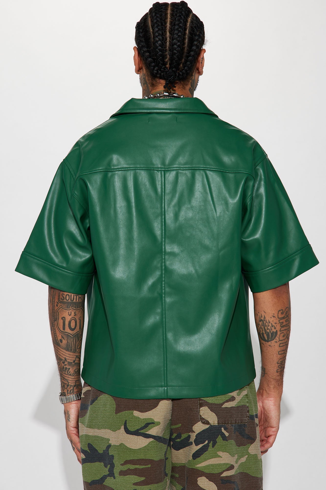 Cropped High Stepper Faux Leather Button Up Shirt - Hunter Fashion Nova