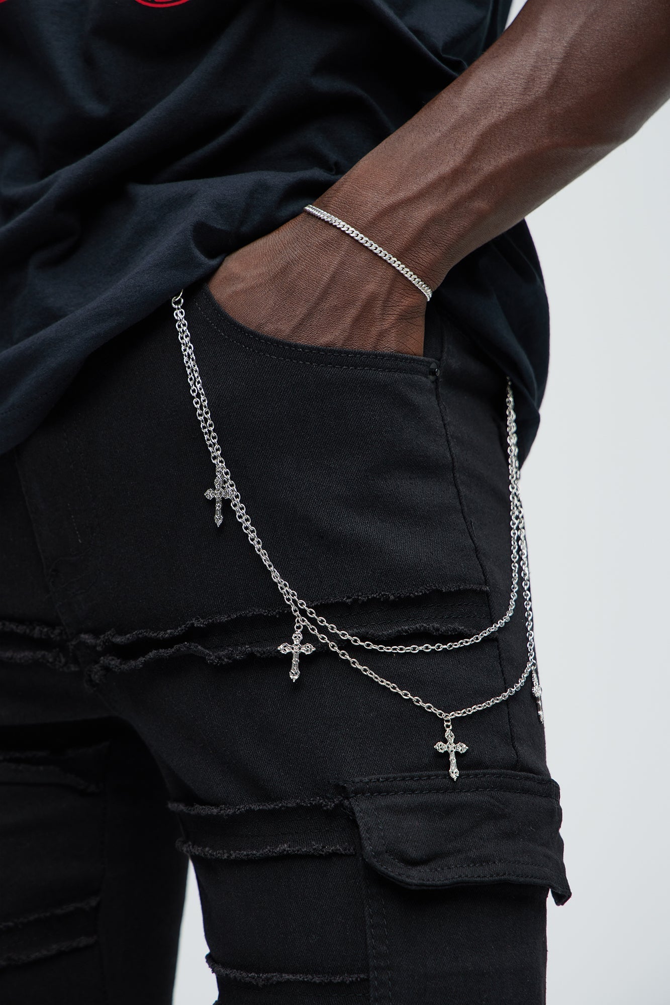 Multi Cross Layered Pant Chain - Silver Fashion Nova