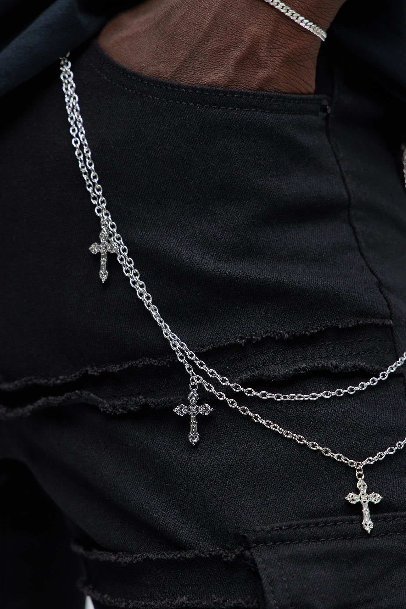 Multi Cross Layered Pant Chain - Silver Fashion Nova