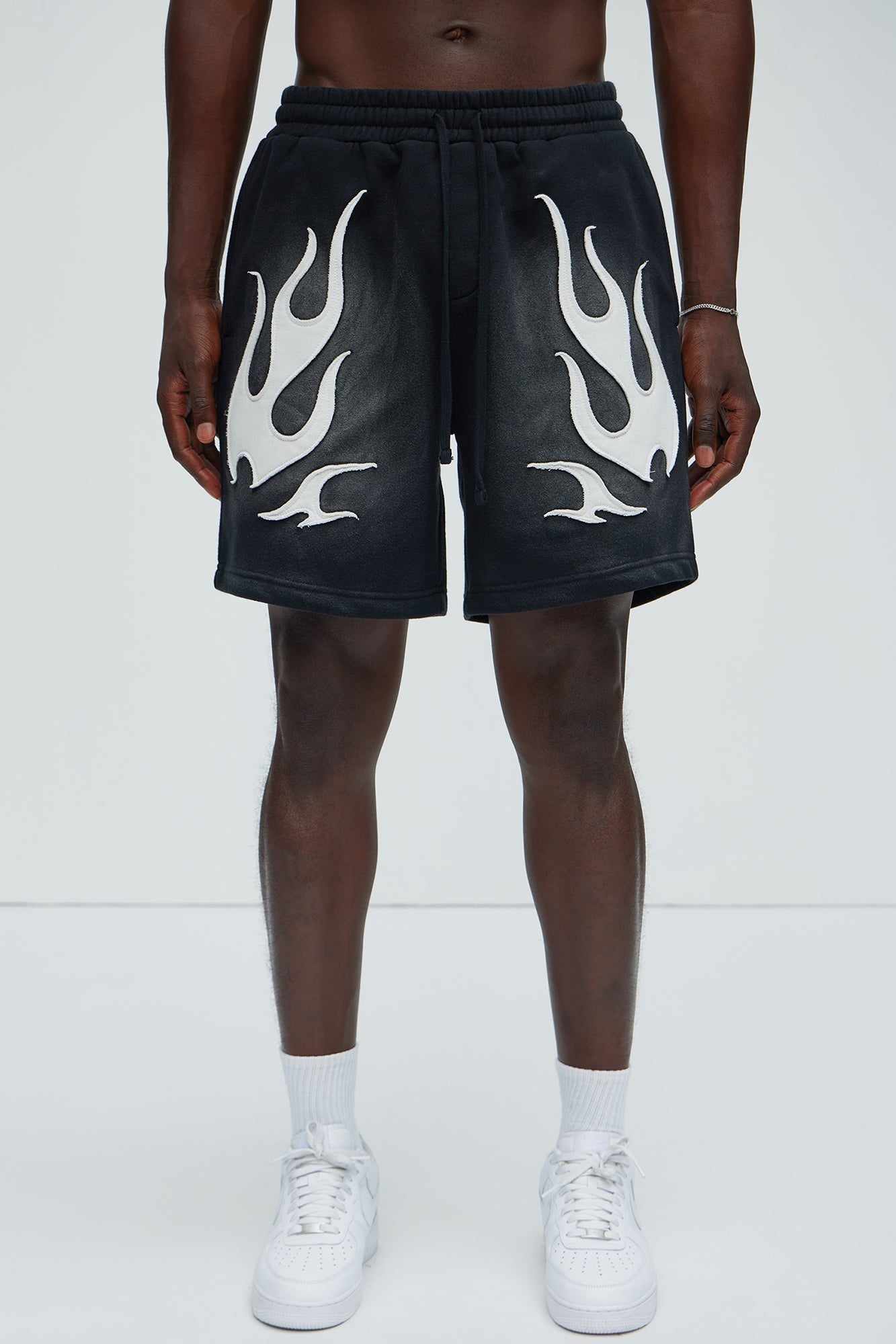 Flame Patch Tyson Relaxed Sweatshorts - Black Fashion Nova