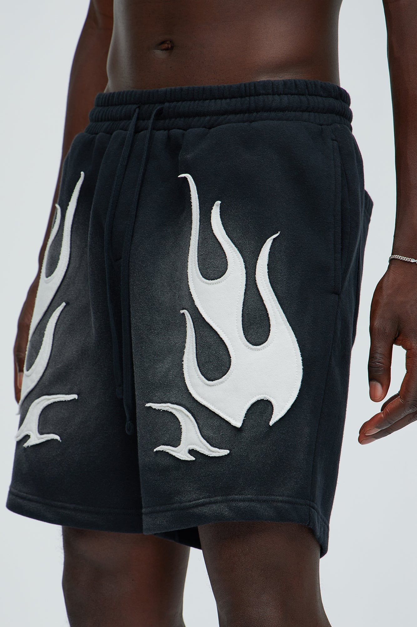 Flame Patch Tyson Relaxed Sweatshorts - Black Fashion Nova