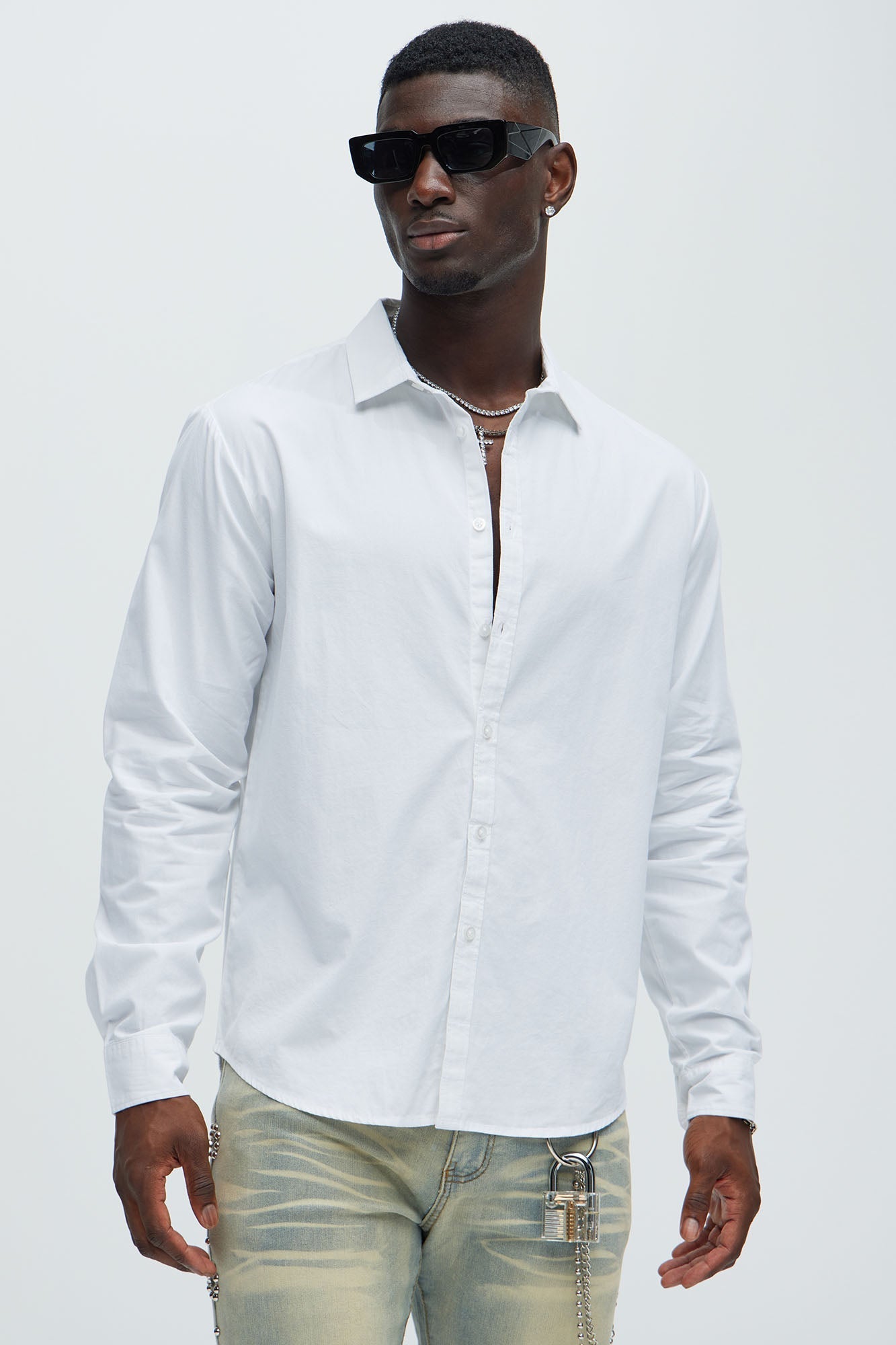 Ryland Cotton Long Sleeve Button Up Shirt - White Fashion Nova