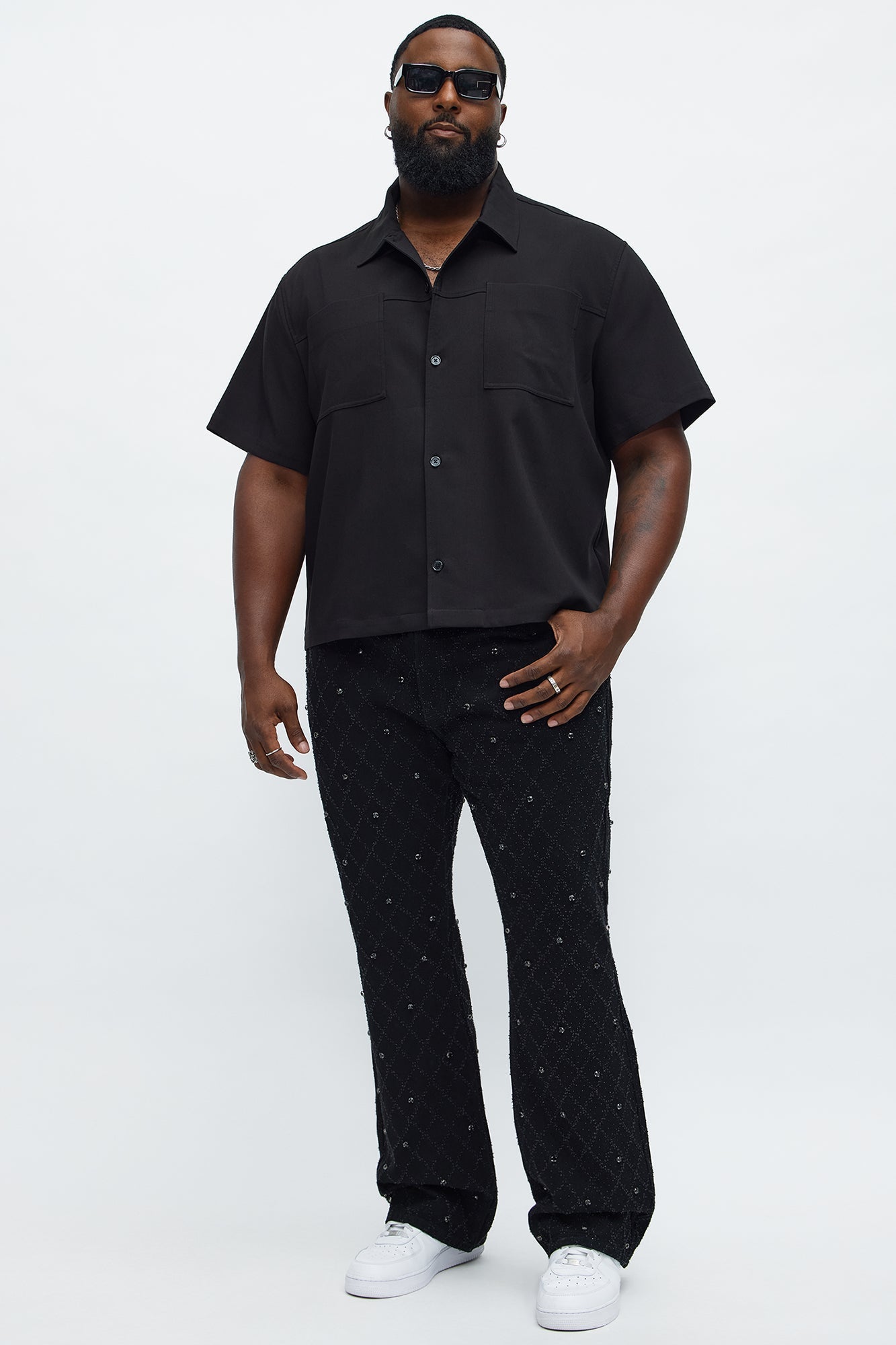 Stacked Slim Flare Wrecked In Jewels Jeans - Black Fashion Nova