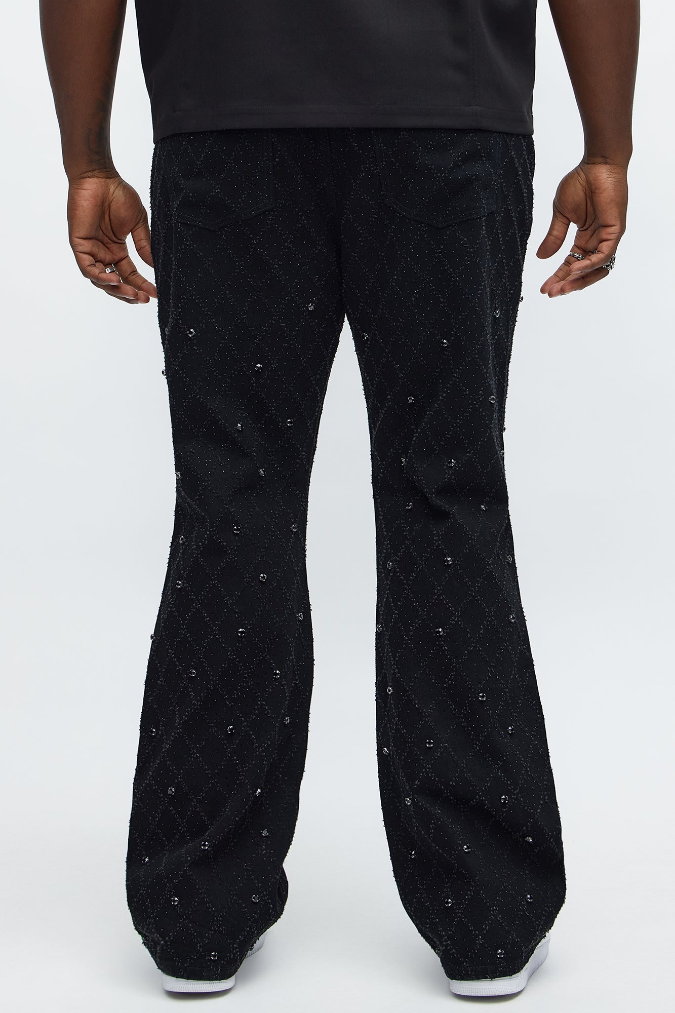 Stacked Slim Flare Wrecked In Jewels Jeans - Black Fashion Nova