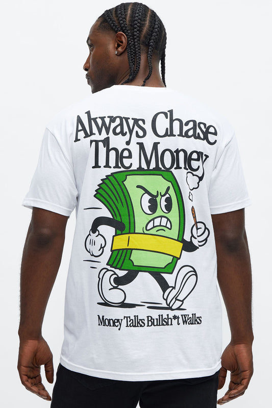 Always Chase The Money Short Sleeve Tee - White Fashion Nova