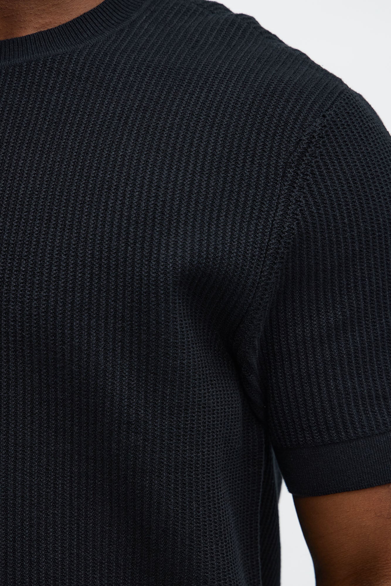 Rib Textured Knit Relaxed Tee - Black Fashion Nova