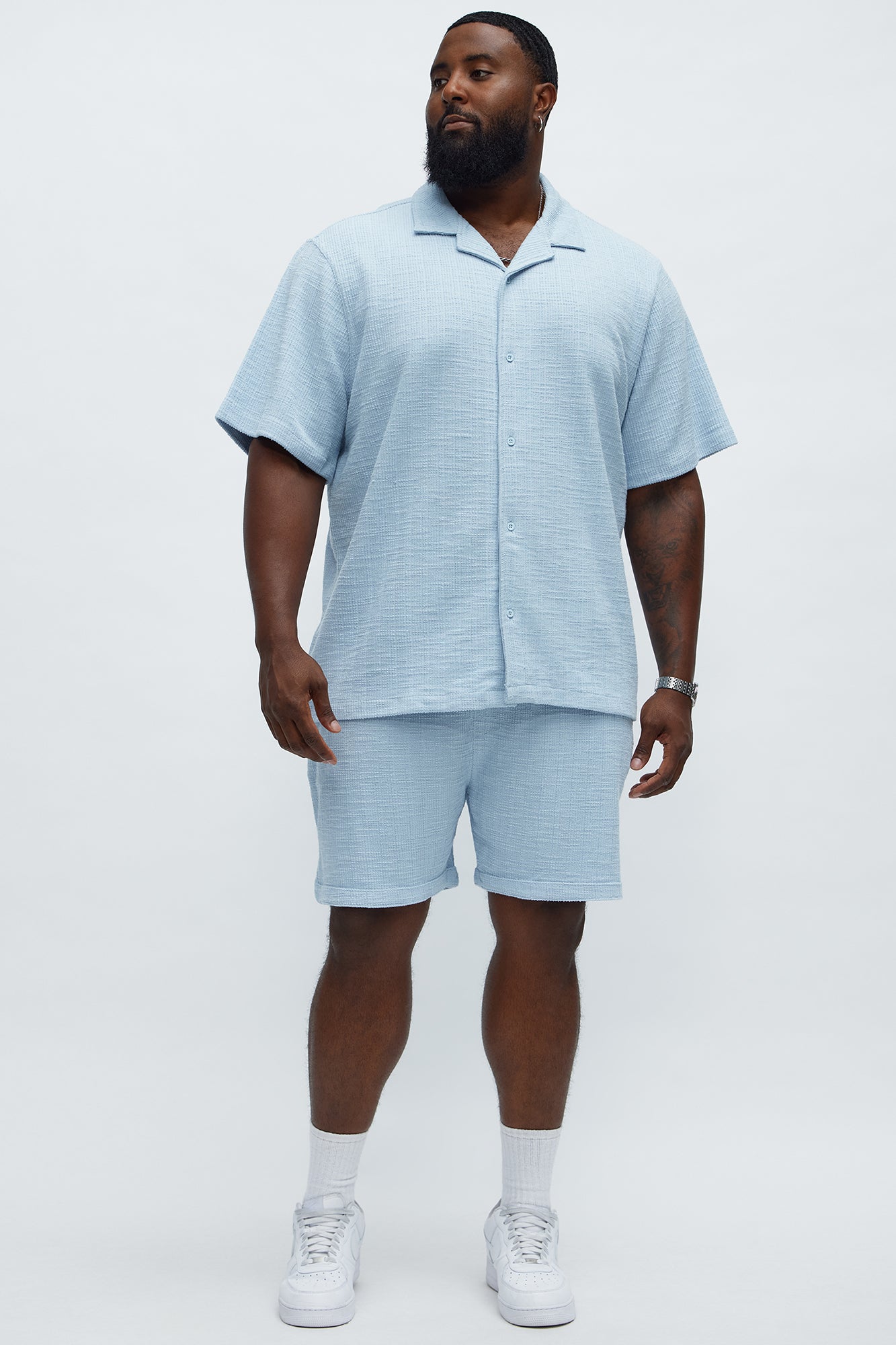 Dean Textured Short Sleeve Button Up Shirt - Light Blue Fashion Nova