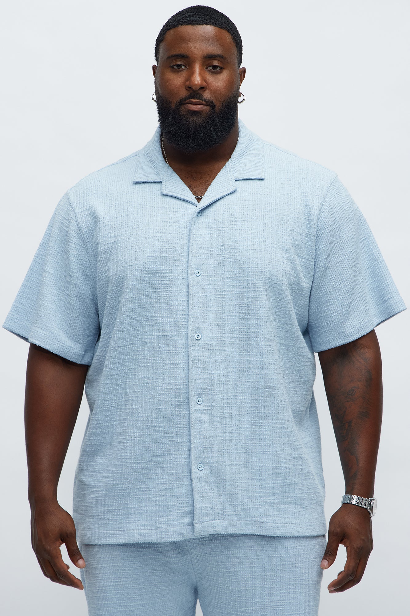Dean Textured Short Sleeve Button Up Shirt - Light Blue Fashion Nova