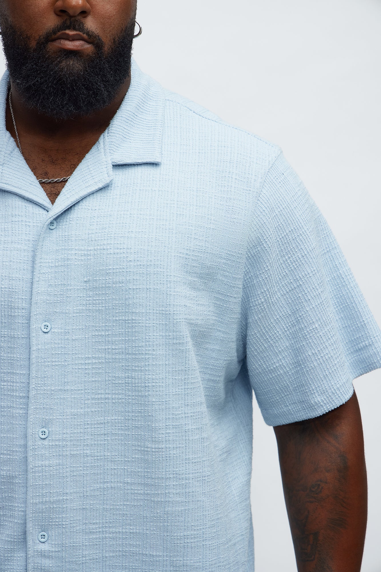 Dean Textured Short Sleeve Button Up Shirt - Light Blue Fashion Nova