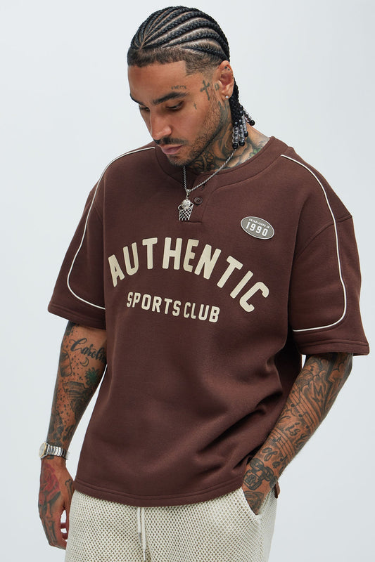 Athletics Sports Club Short Sleeve Henley - Brown Fashion Nova
