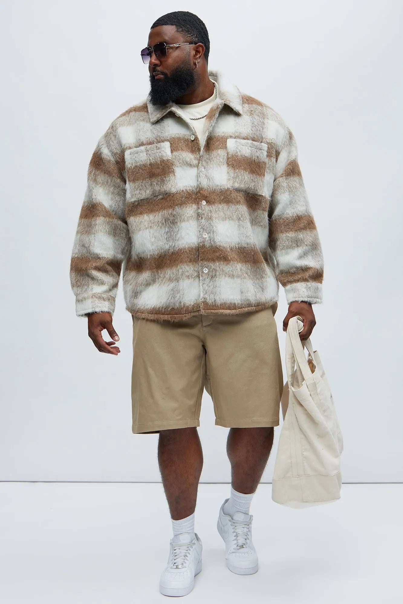 Move Up Plaid Shacket - Tan Fashion Nova