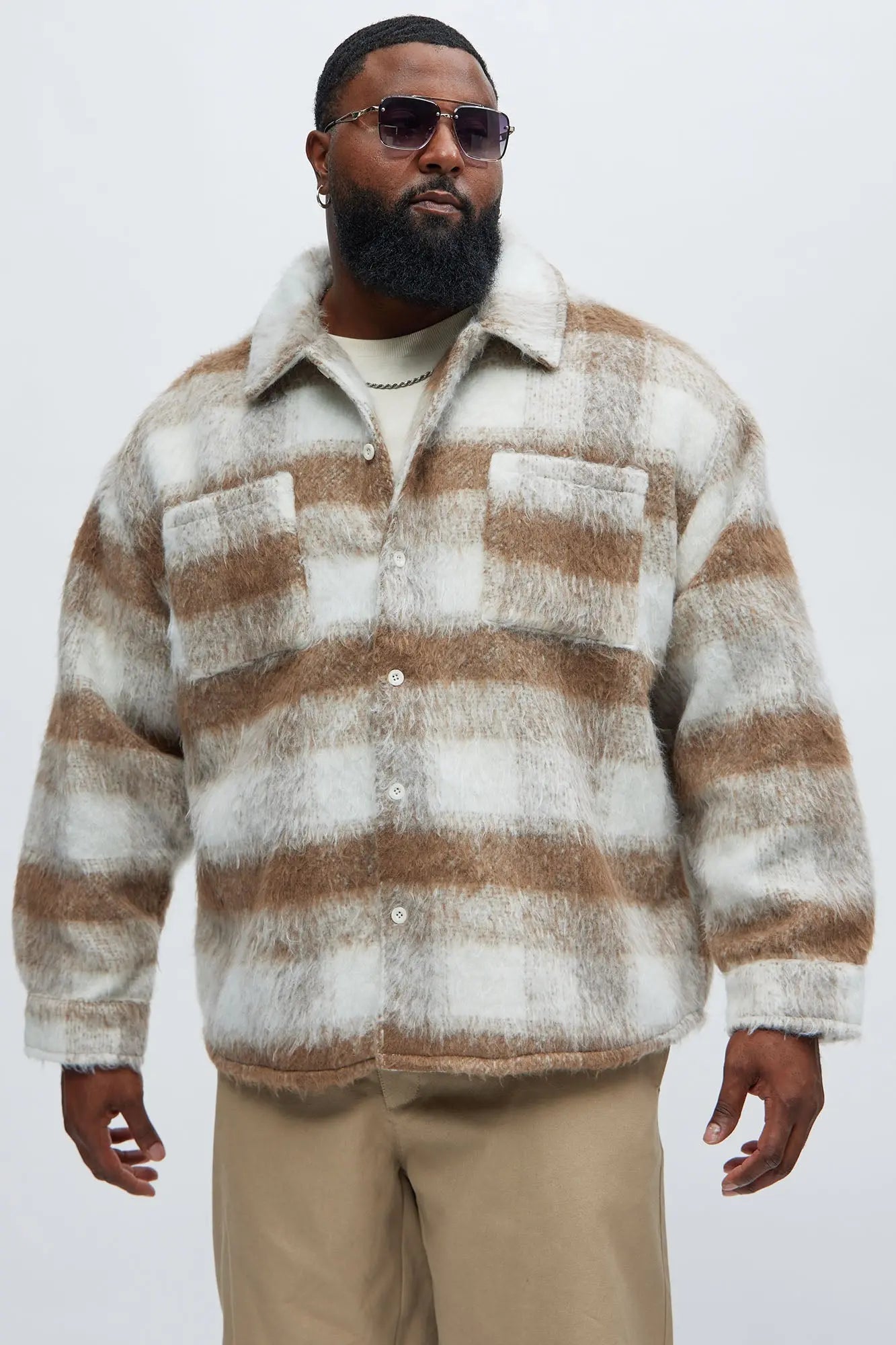 Move Up Plaid Shacket - Tan Fashion Nova