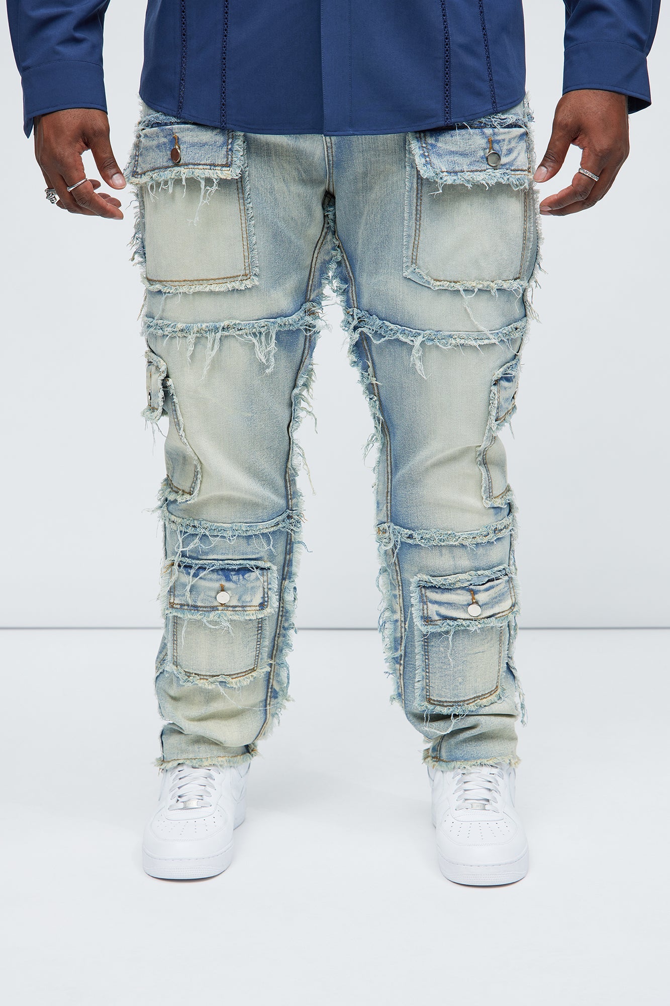 One Way Cargo Frayed Straight Jeans - Medium Wash Fashion Nova