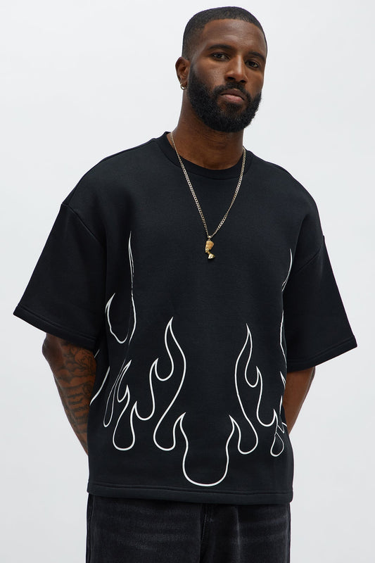Tyson Oversized Chase Flame Short Sleeve Tee - Black/combo Fashion Nova