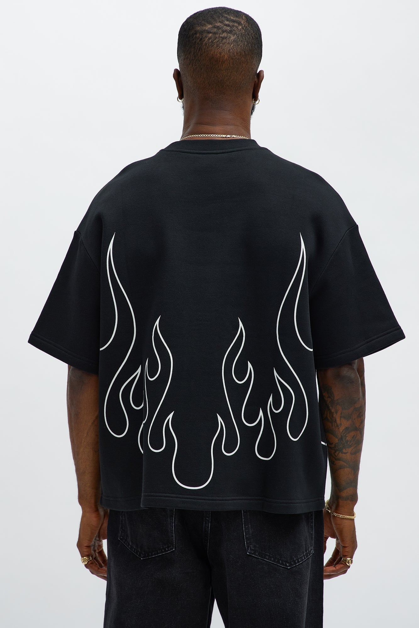 Tyson Oversized Chase Flame Short Sleeve Tee - Black/combo Fashion Nova