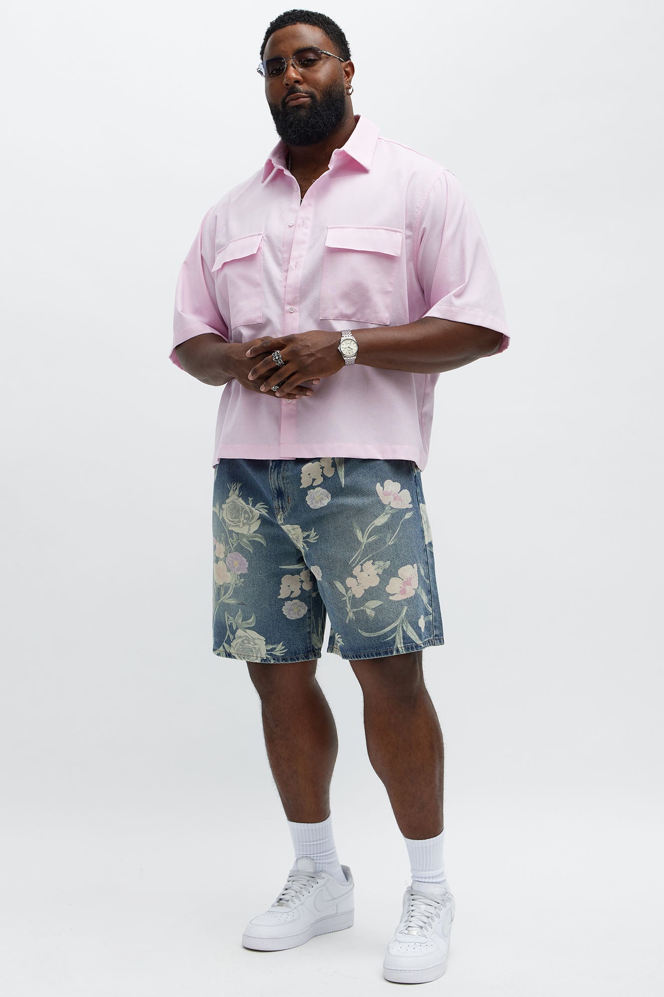 Relaxed Fallen Roses Denim Shorts - Medium Blue Wash Fashion Nova