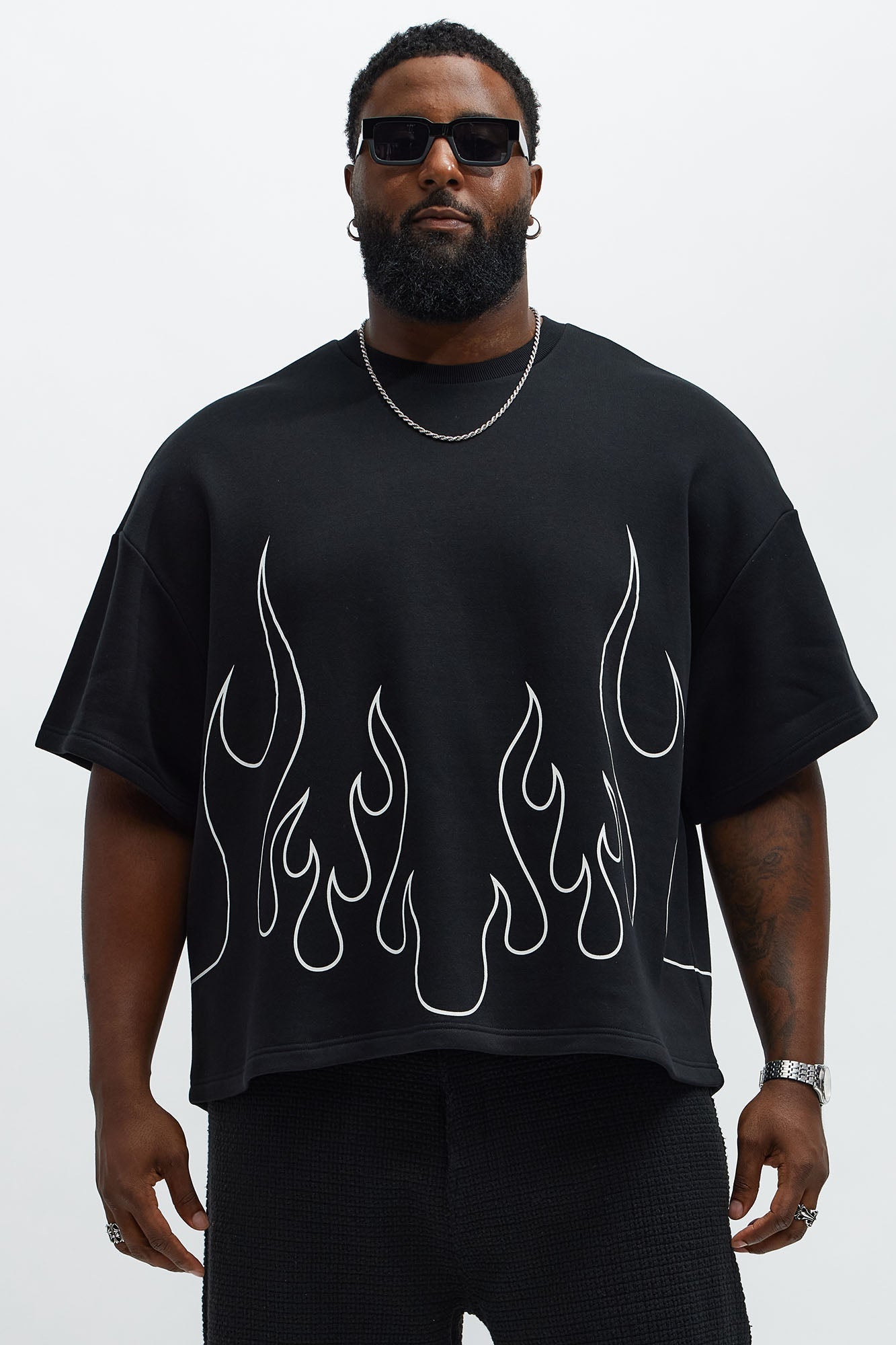 Tyson Oversized Chase Flame Short Sleeve Tee - Black/combo Fashion Nova