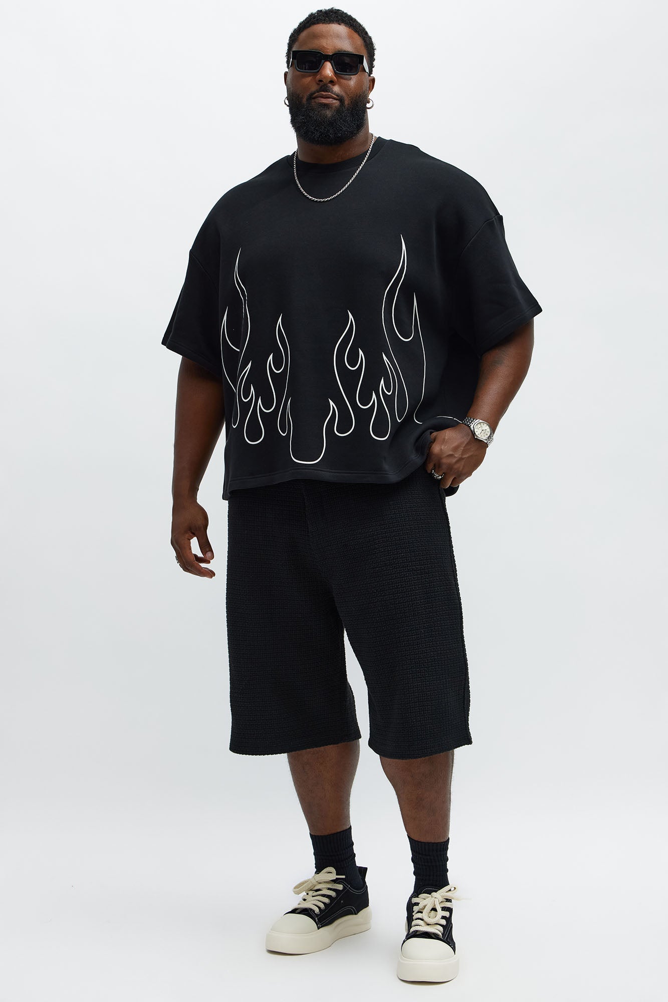 Tyson Oversized Chase Flame Short Sleeve Tee - Black/combo Fashion Nova