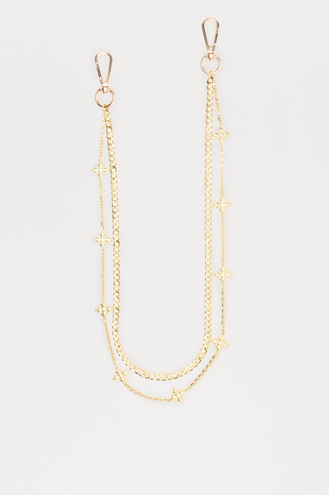 Cross & Cuban Double Pant Chain - Gold Fashion Nova