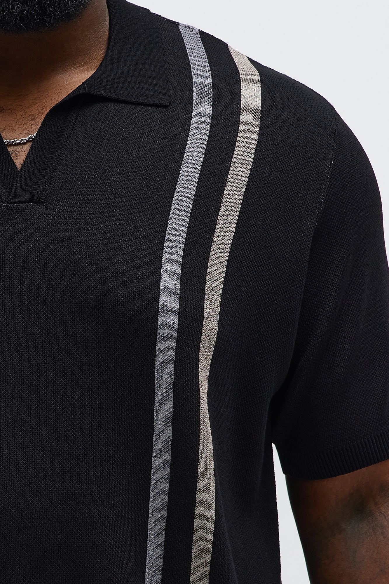 Seeing Lines Knit Johnny Collar Shirt - Black/combo Fashion Nova