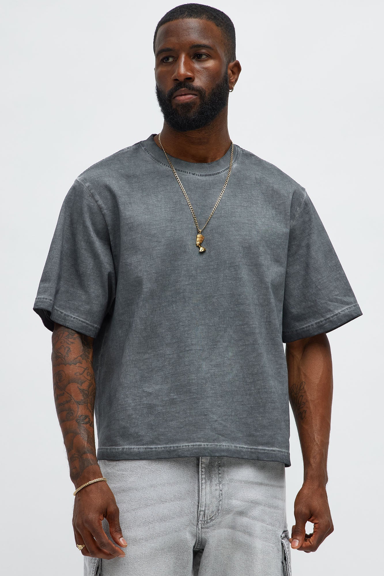 Tinted Wash Boxy Cropped Heavyweight Short Sleeve Tee - Grey Fashion Nova