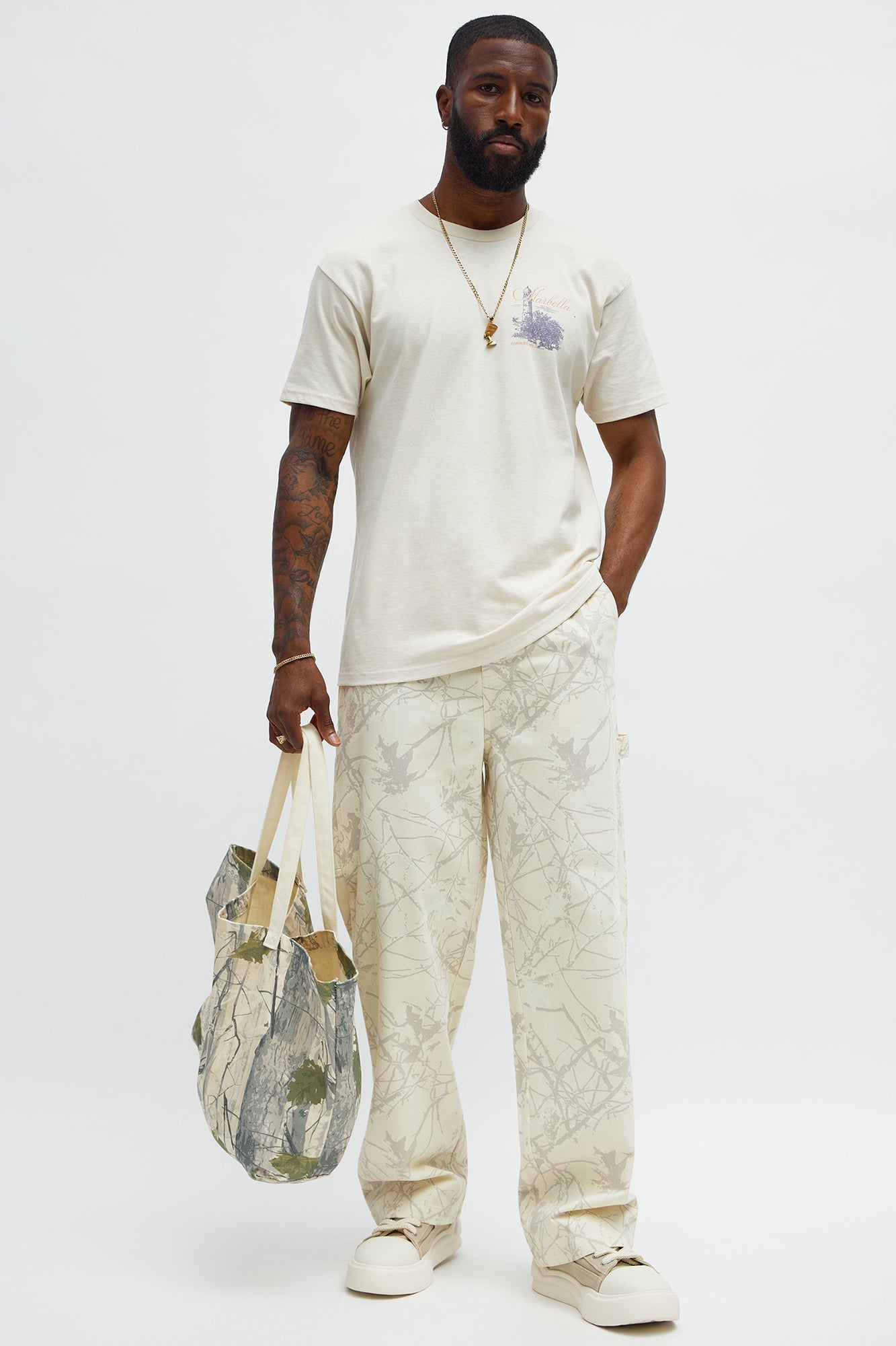 Straight Woodland Mirage Carpenter Pants - Cream Fashion Nova