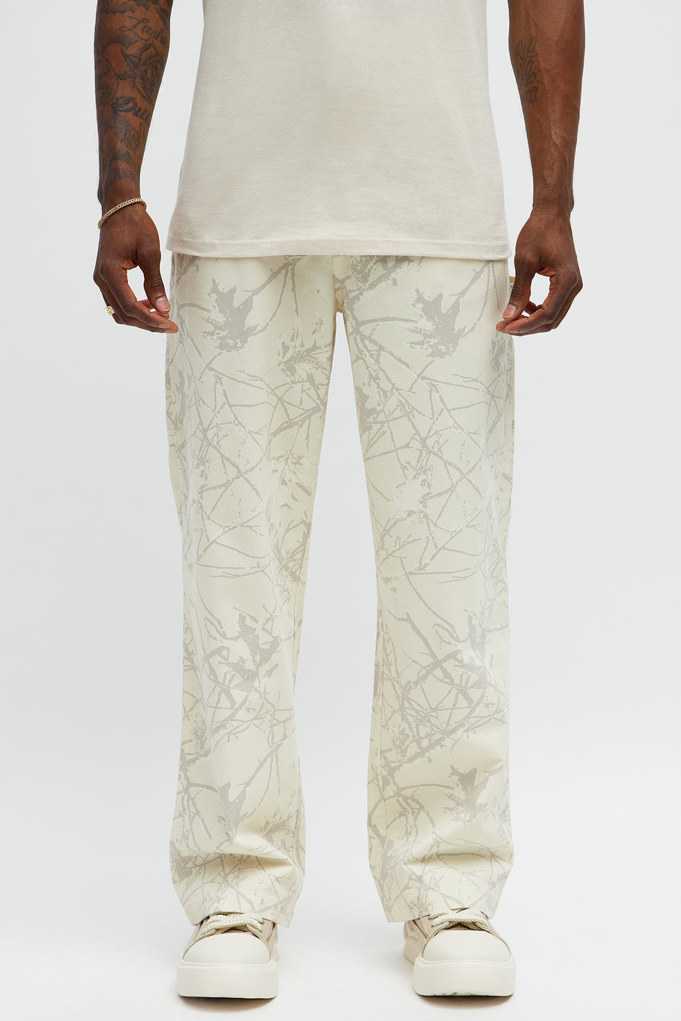 Straight Woodland Mirage Carpenter Pants - Cream Fashion Nova