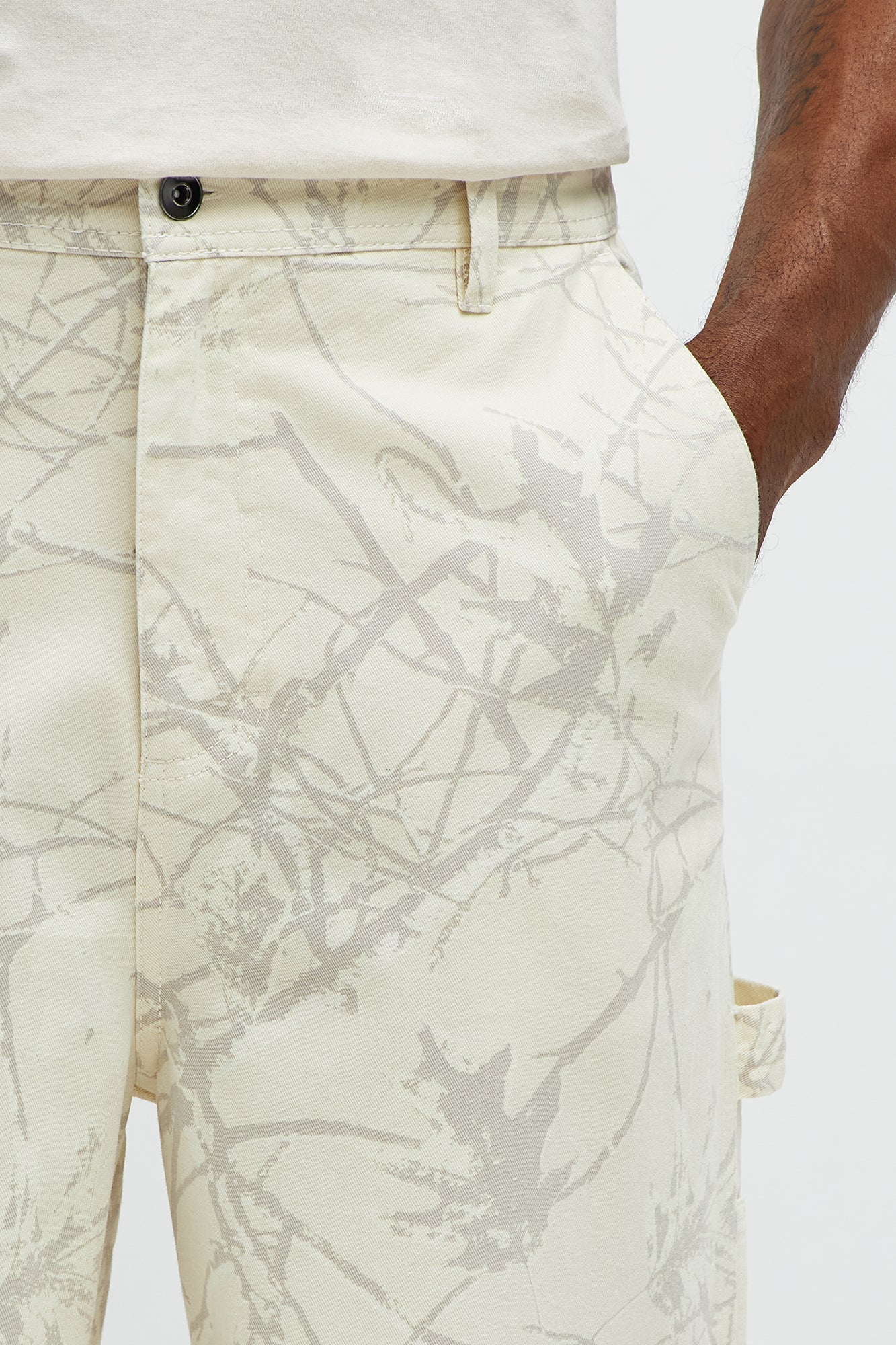 Straight Woodland Mirage Carpenter Pants - Cream Fashion Nova