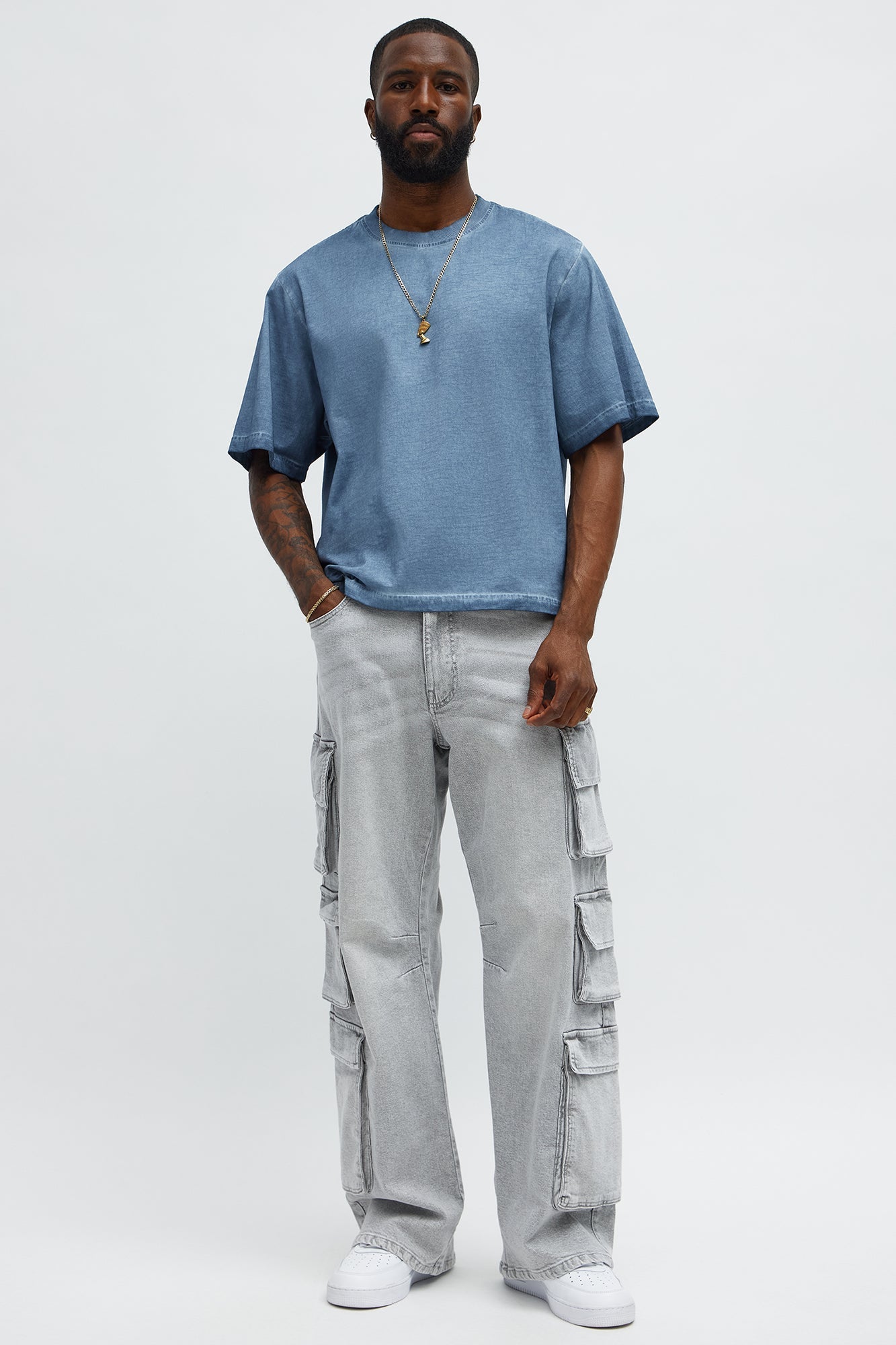 Tinted Wash Boxy Cropped Heavyweight Short Sleeve Tee - Blue Fashion Nova