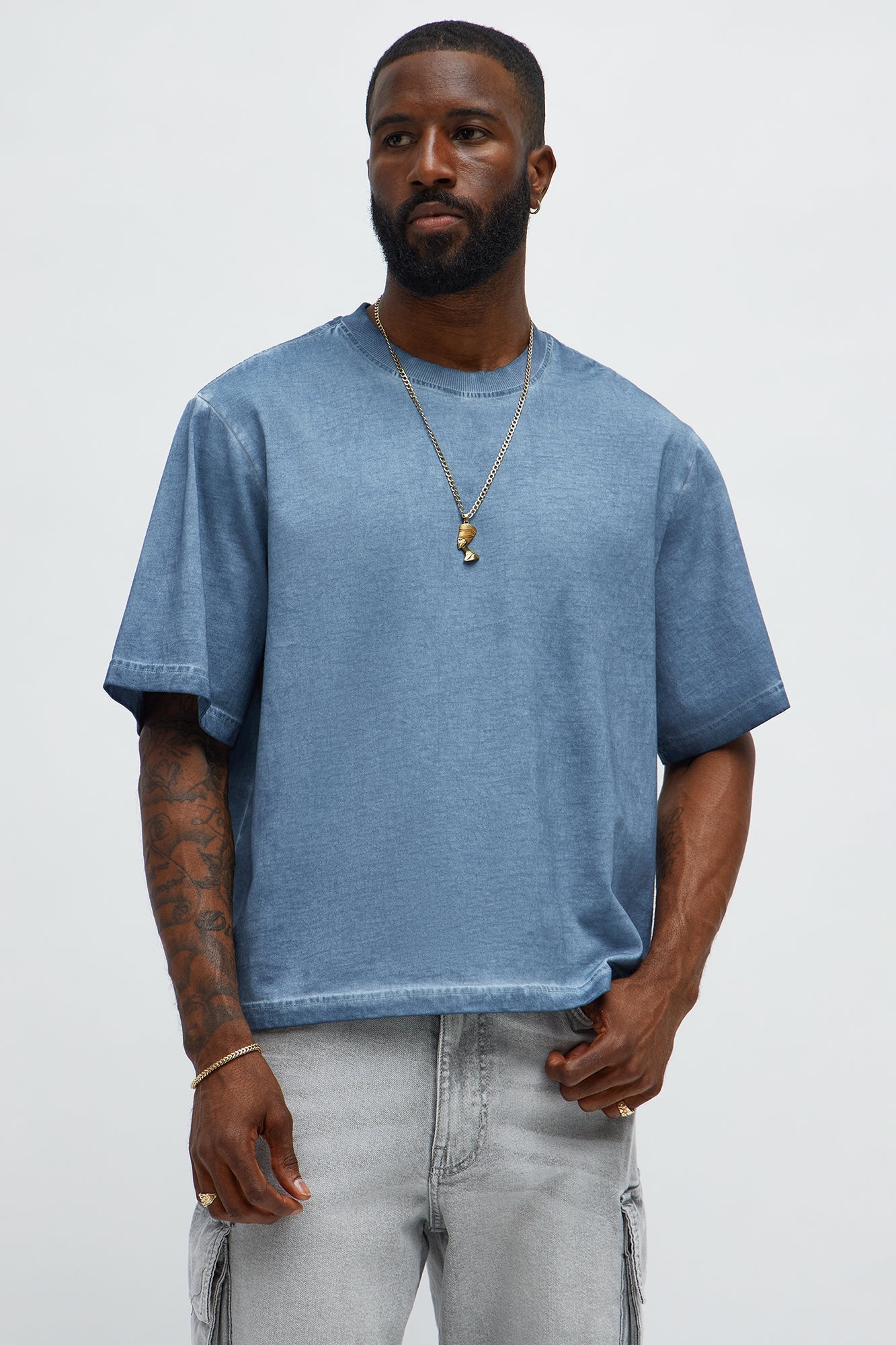 Tinted Wash Boxy Cropped Heavyweight Short Sleeve Tee - Blue Fashion Nova