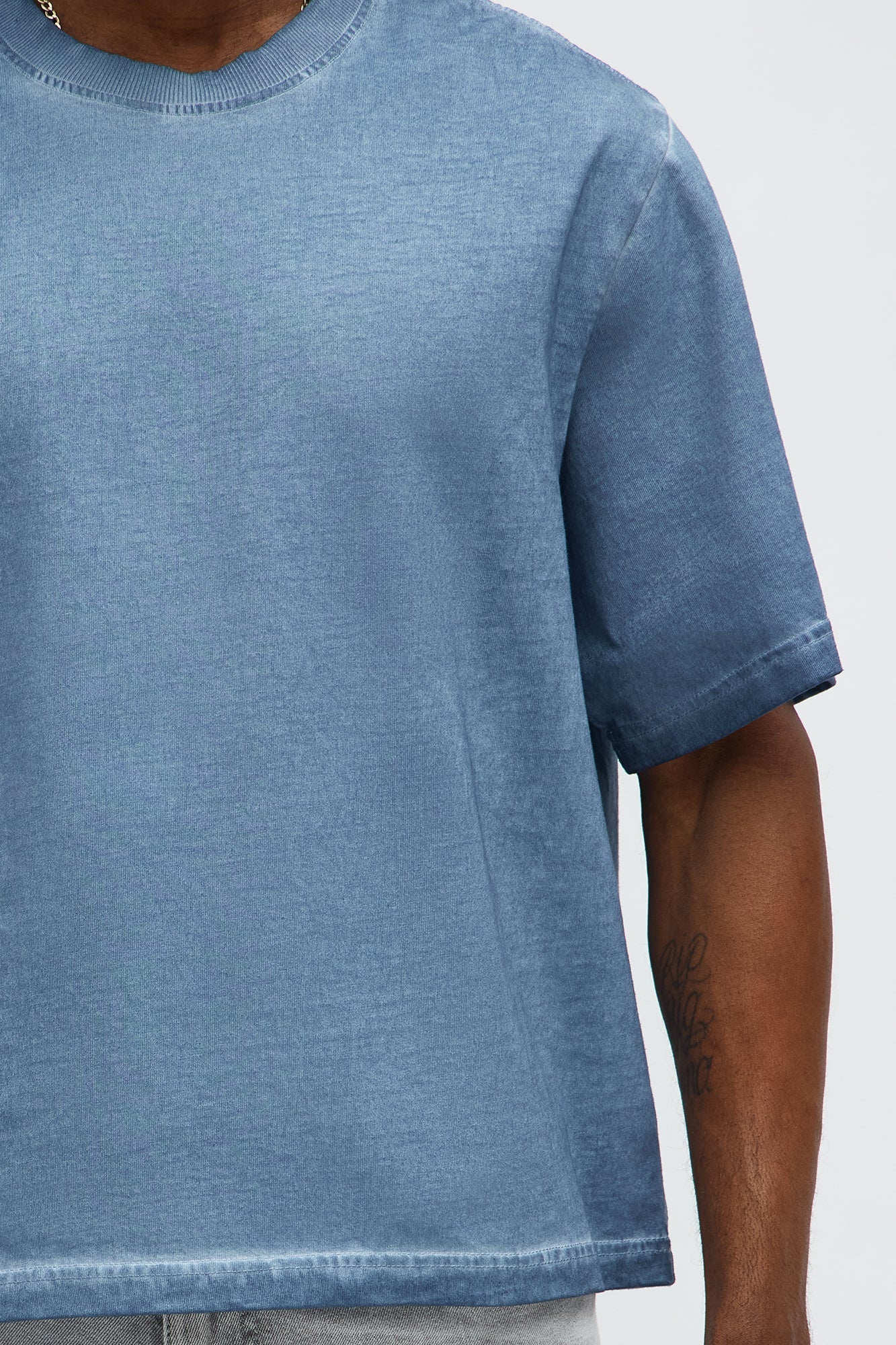Tinted Wash Boxy Cropped Heavyweight Short Sleeve Tee - Blue Fashion Nova