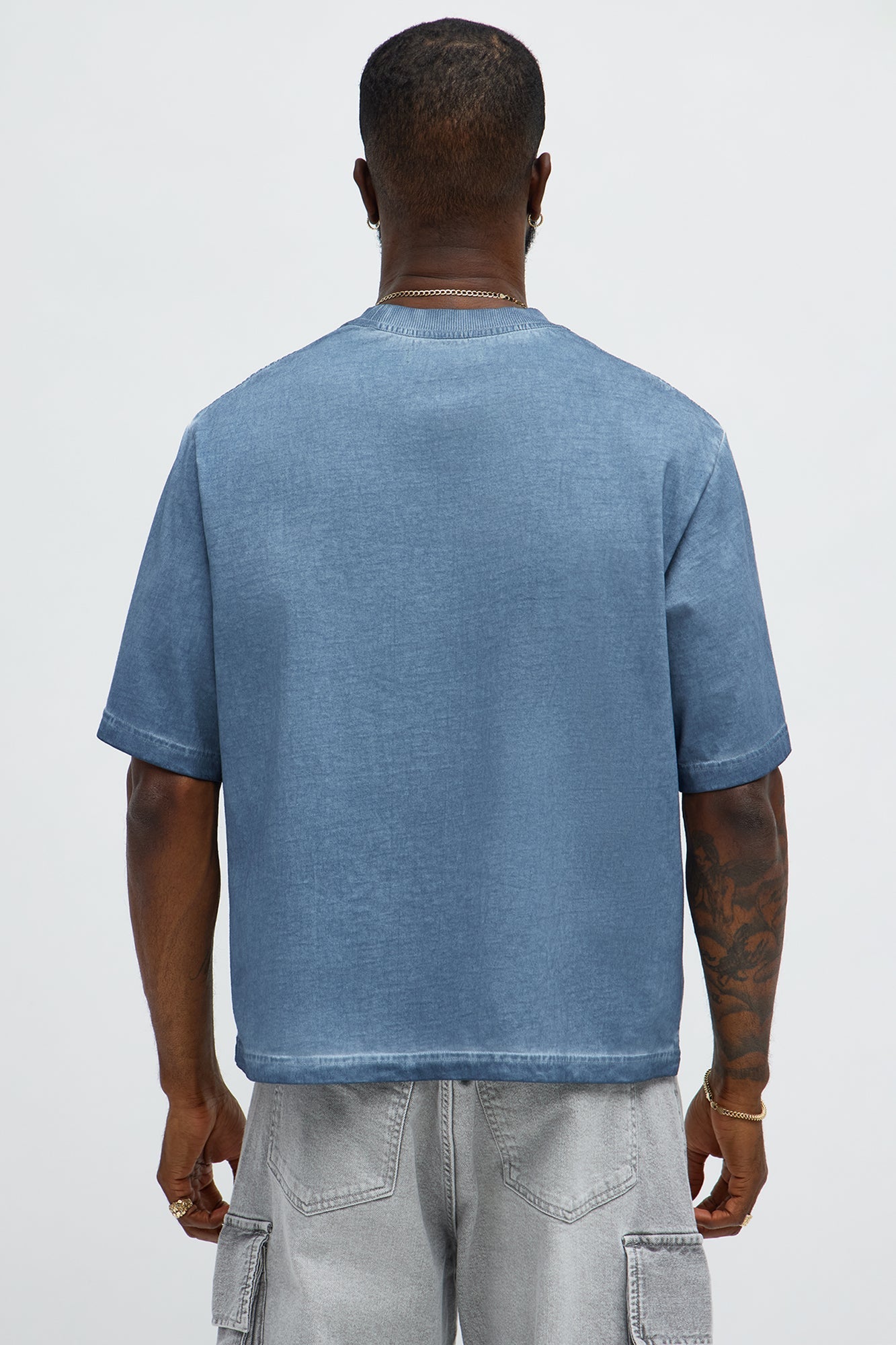 Tinted Wash Boxy Cropped Heavyweight Short Sleeve Tee - Blue Fashion Nova