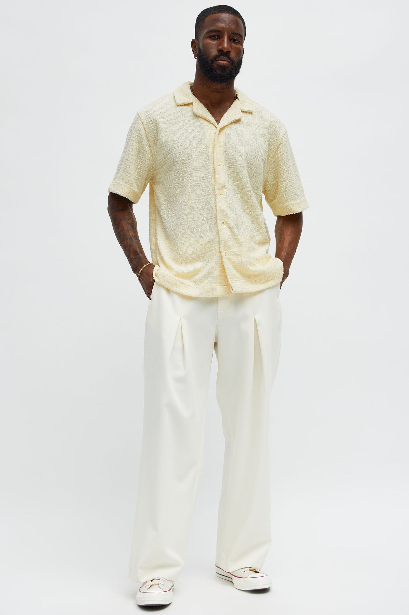 Slub Terry Cuban Button Up Shirt - Yellow Fashion Nova