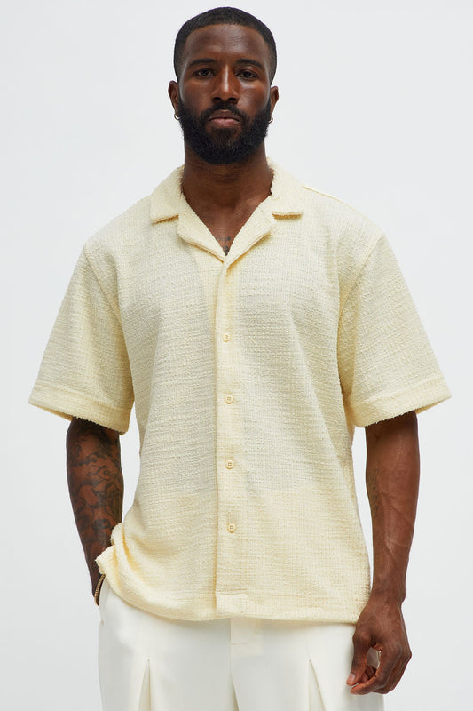 Slub Terry Cuban Button Up Shirt - Yellow Fashion Nova