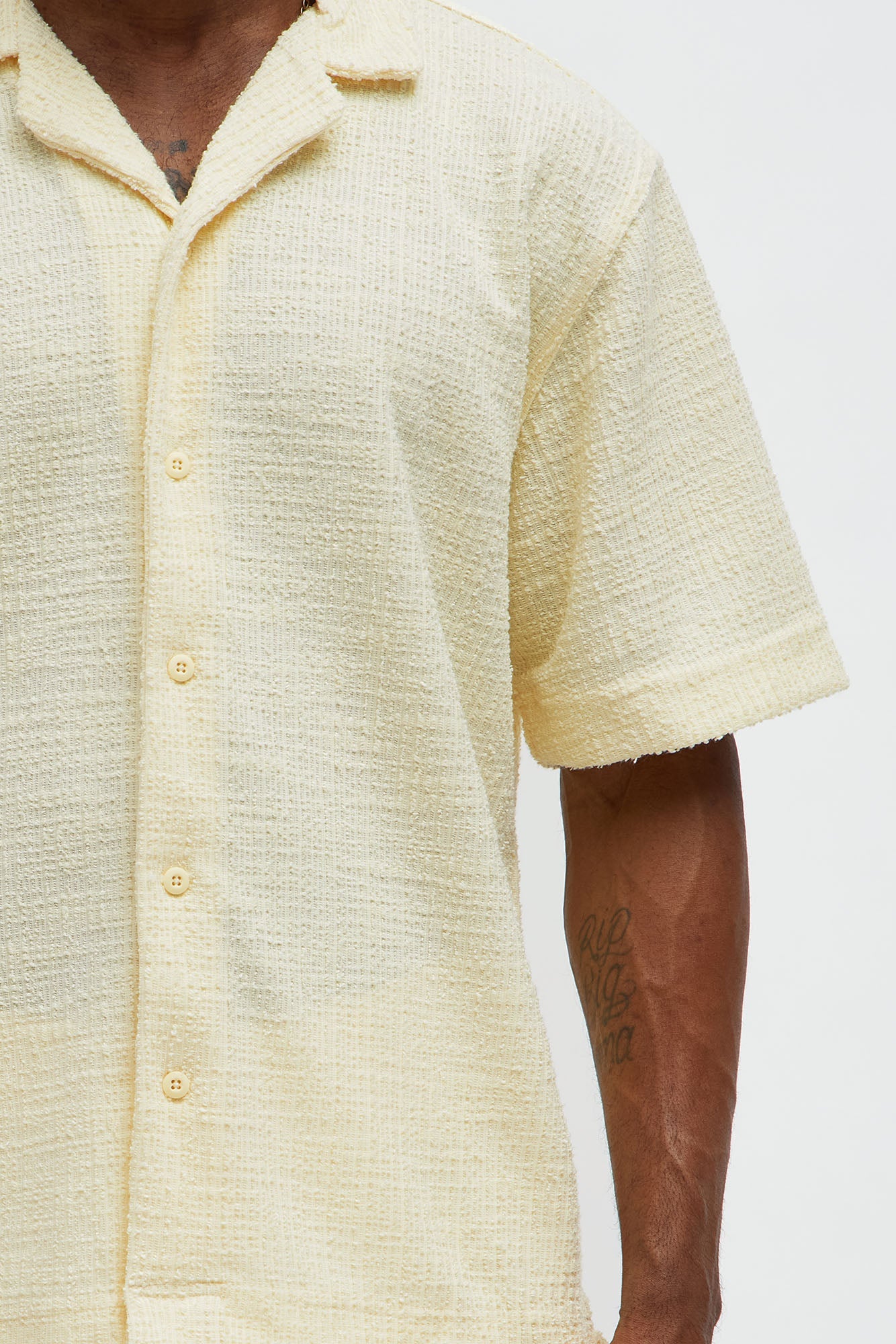 Slub Terry Cuban Button Up Shirt - Yellow Fashion Nova