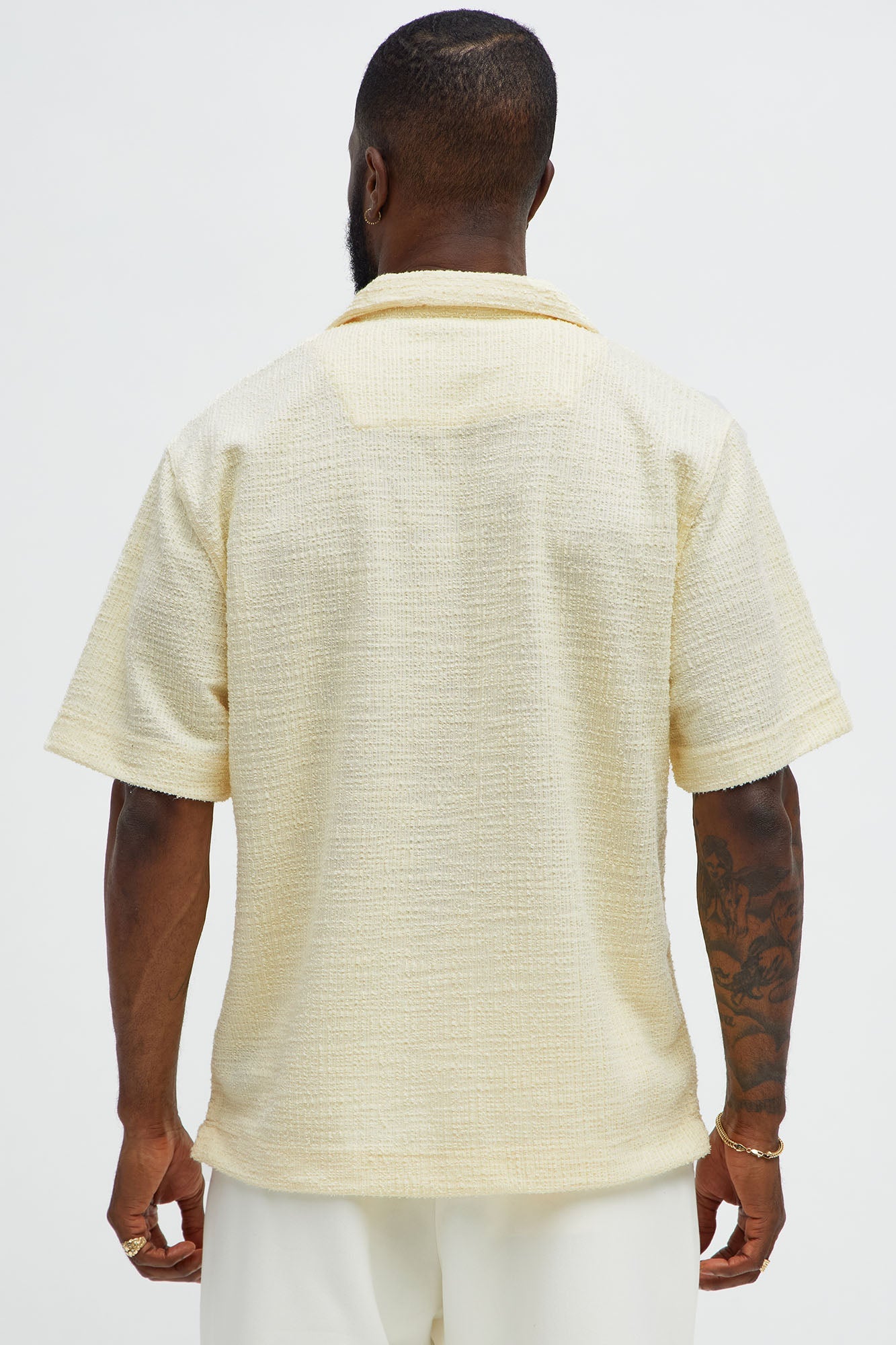 Slub Terry Cuban Button Up Shirt - Yellow Fashion Nova