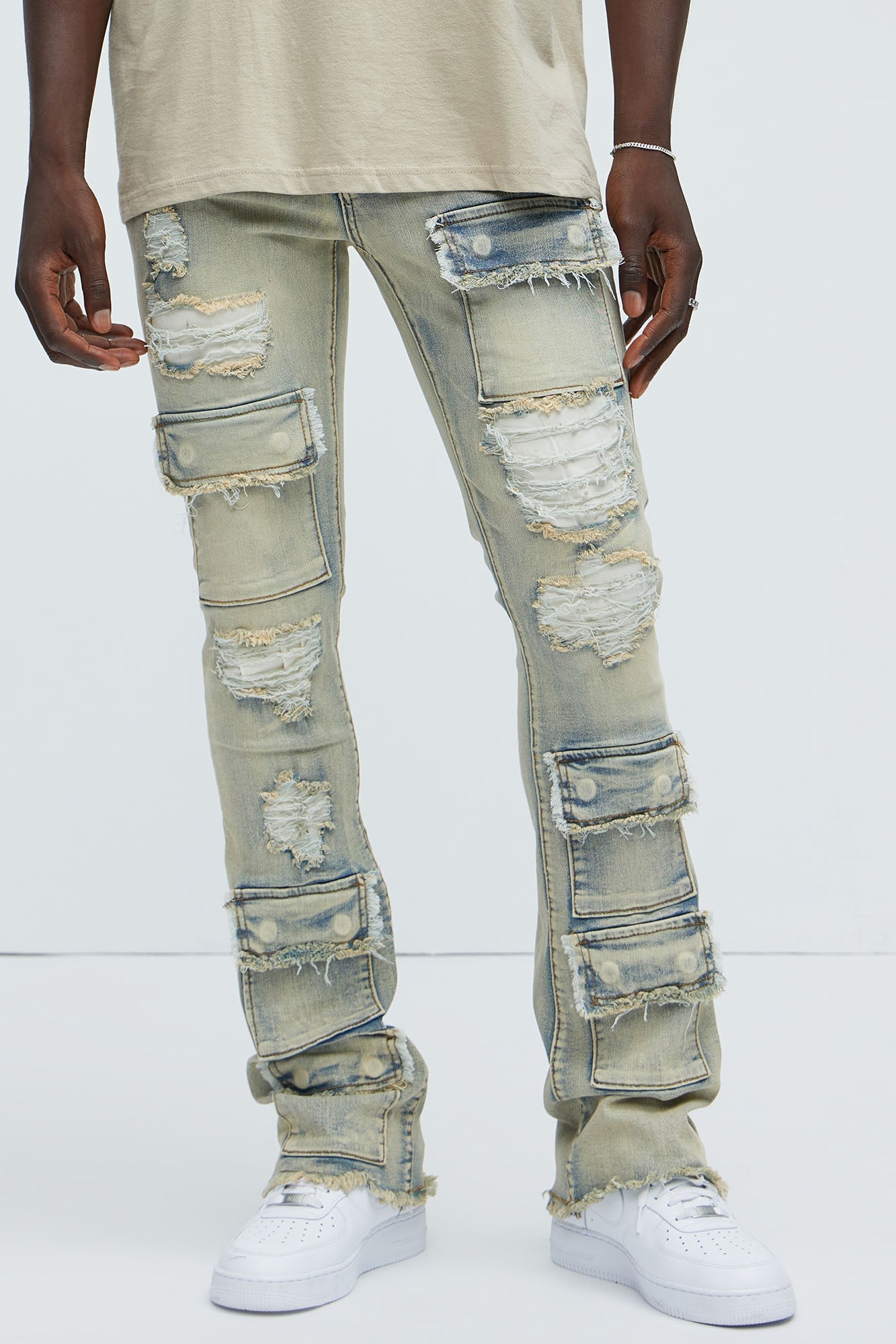 Get Started Cargo Stacked Skinny Flare Jeans - Medium Wash Fashion Nova