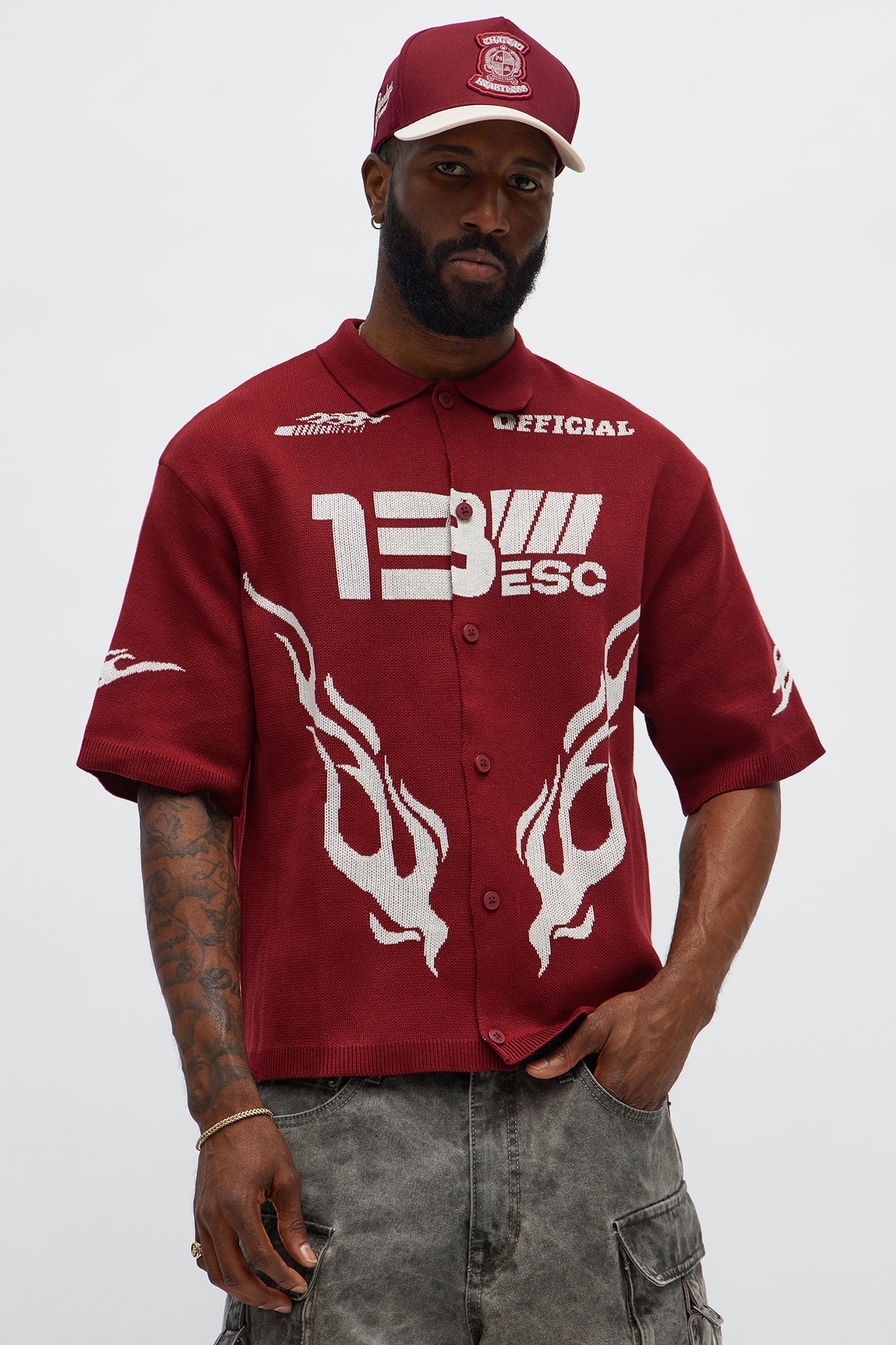 Regular Fit 13 Button Up Sweater Shirt - Red/White Fashion Nova