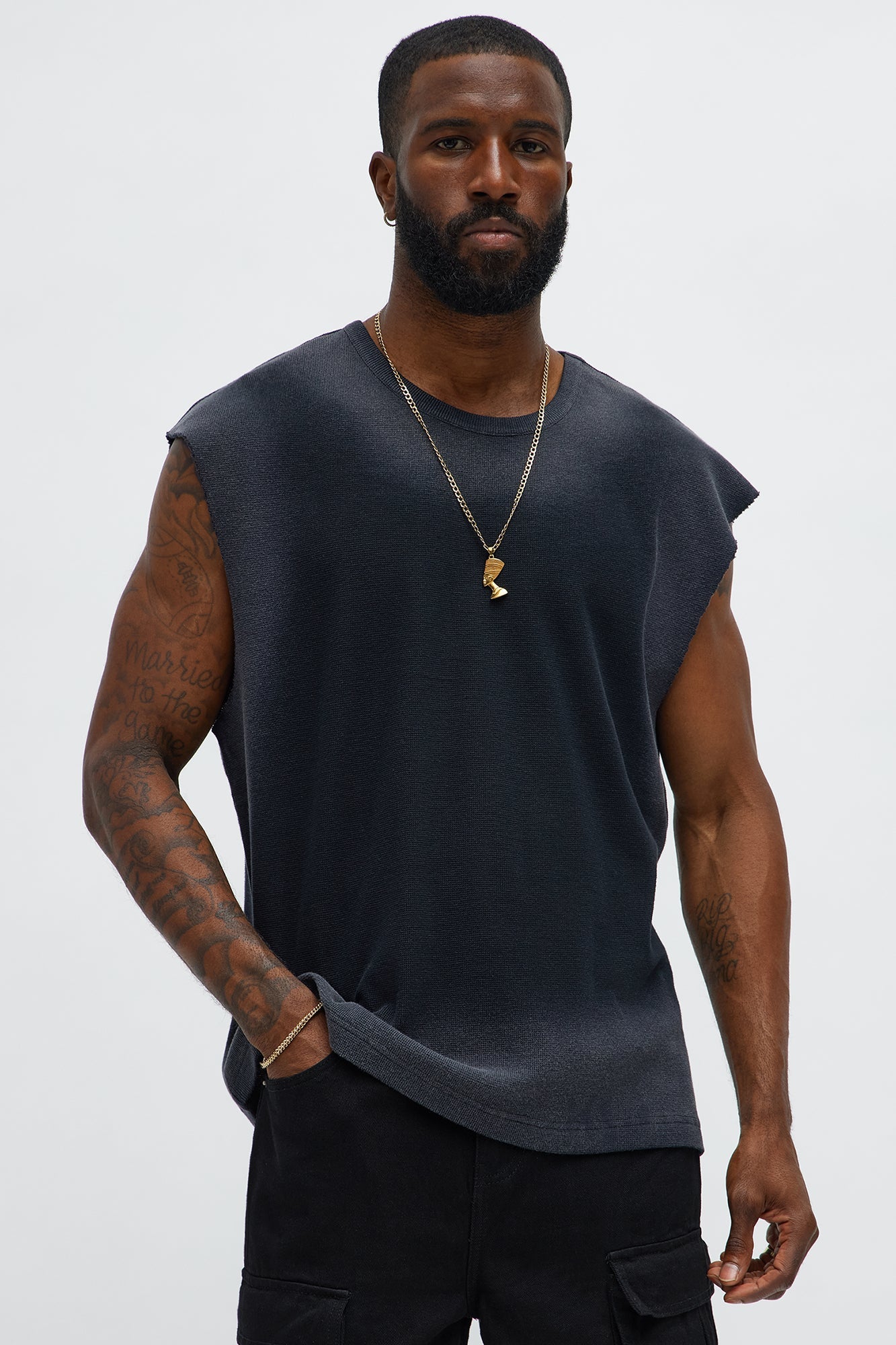 Relaxed Washed Muscle Tank - Gold/Black Fashion Nova