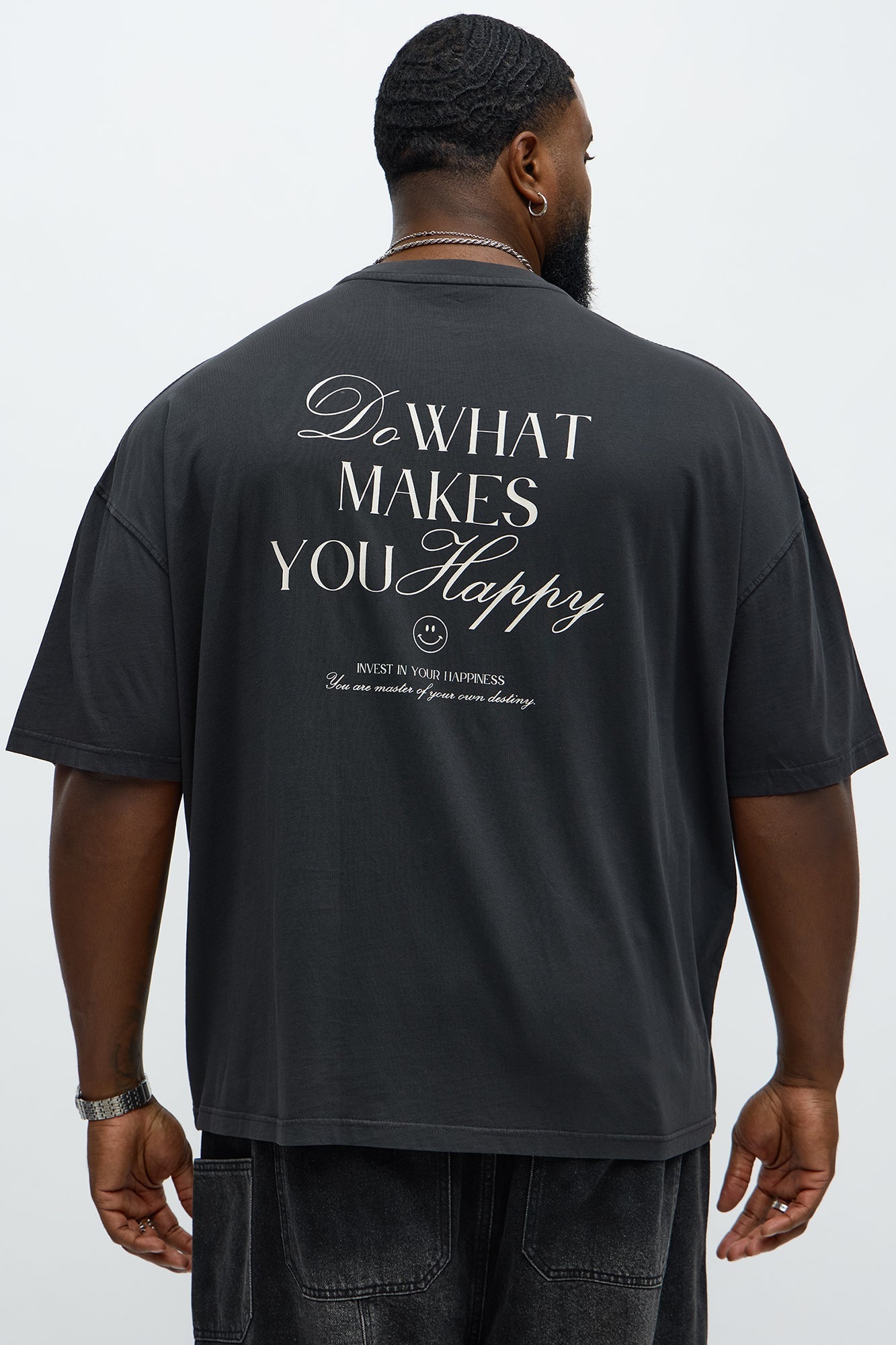 Do What Makes You Happy Oversized Short Sleeve Tee - Black Wash Fashion Nova