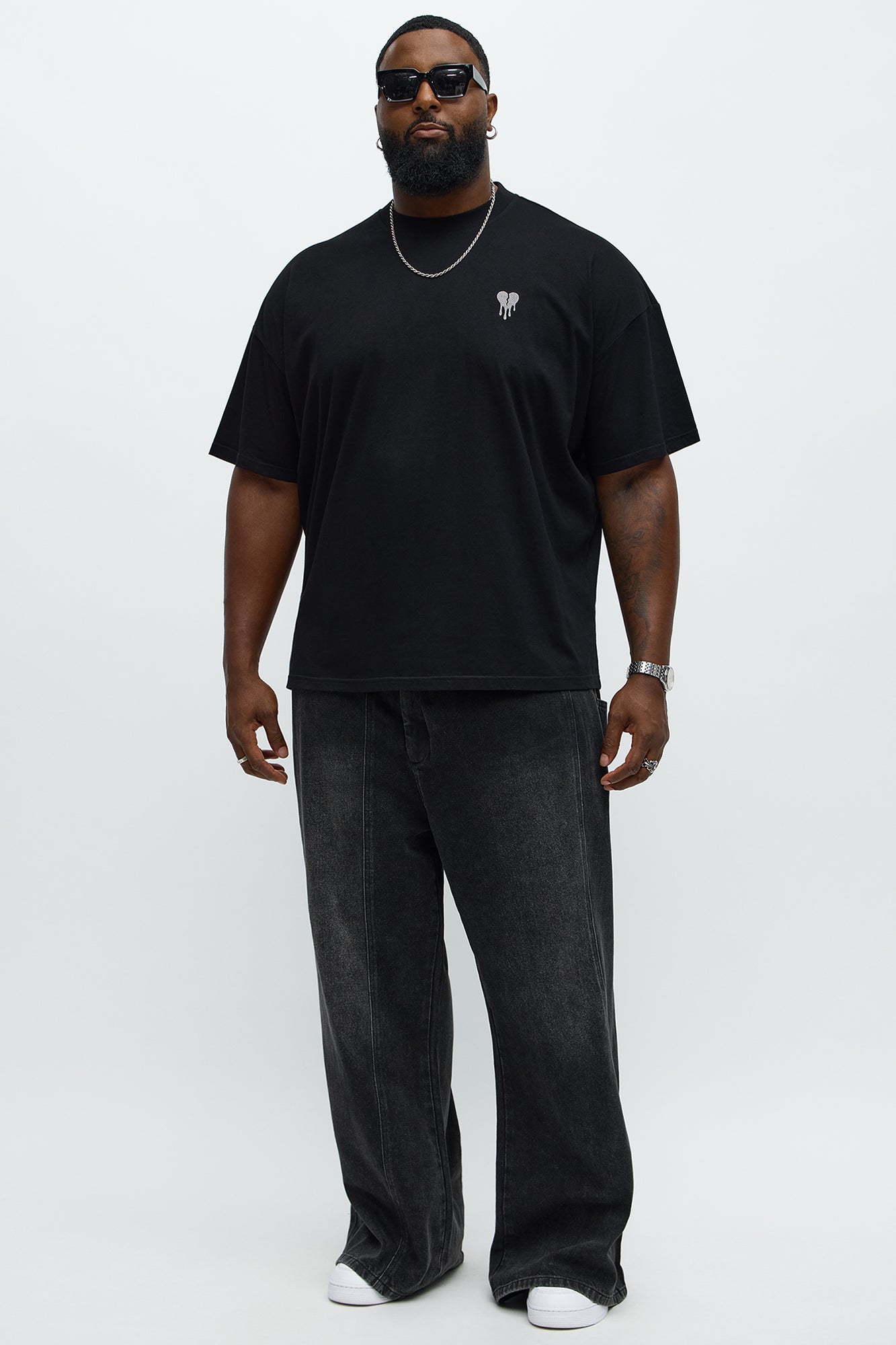Oversized Mini Embroidery Heavy Weight Boxy Tee - Black Fashion Nova