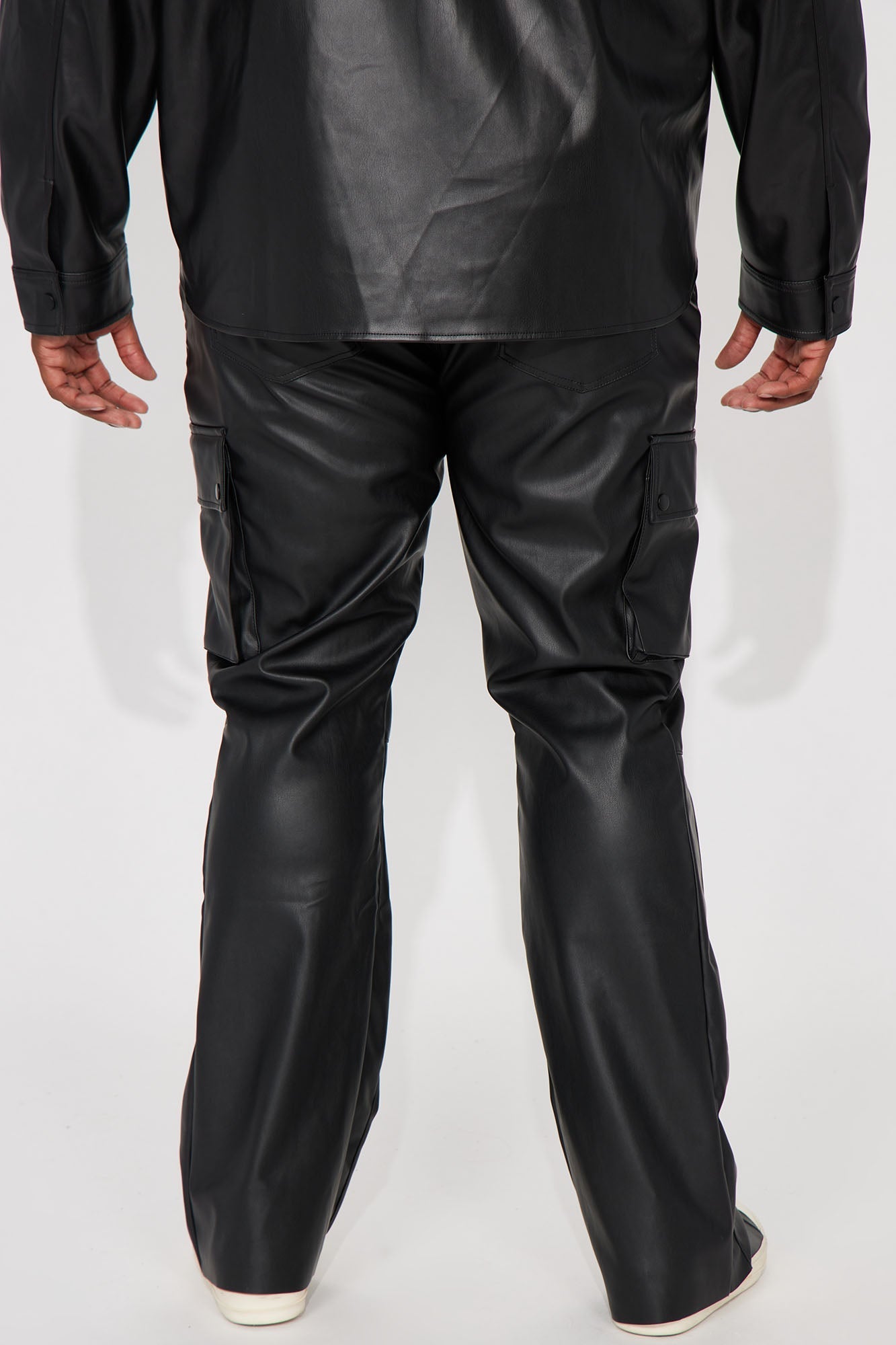 Finest Faux Leather Cargo Slim Flare Pants - Black Fashion Nova